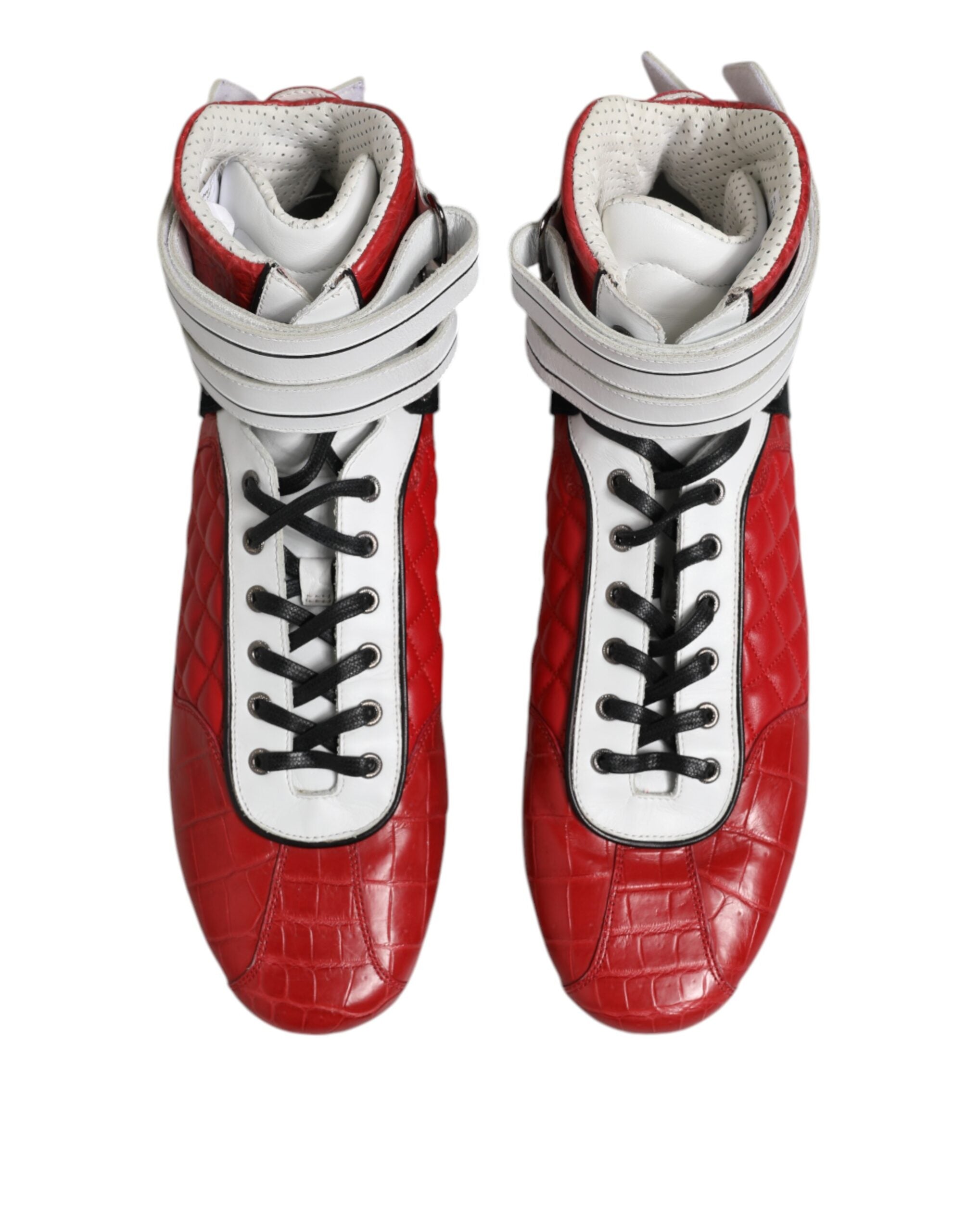 Dolce &amp; Gabbana – Rote Sneakers mit Schnürung aus gestepptem Leder