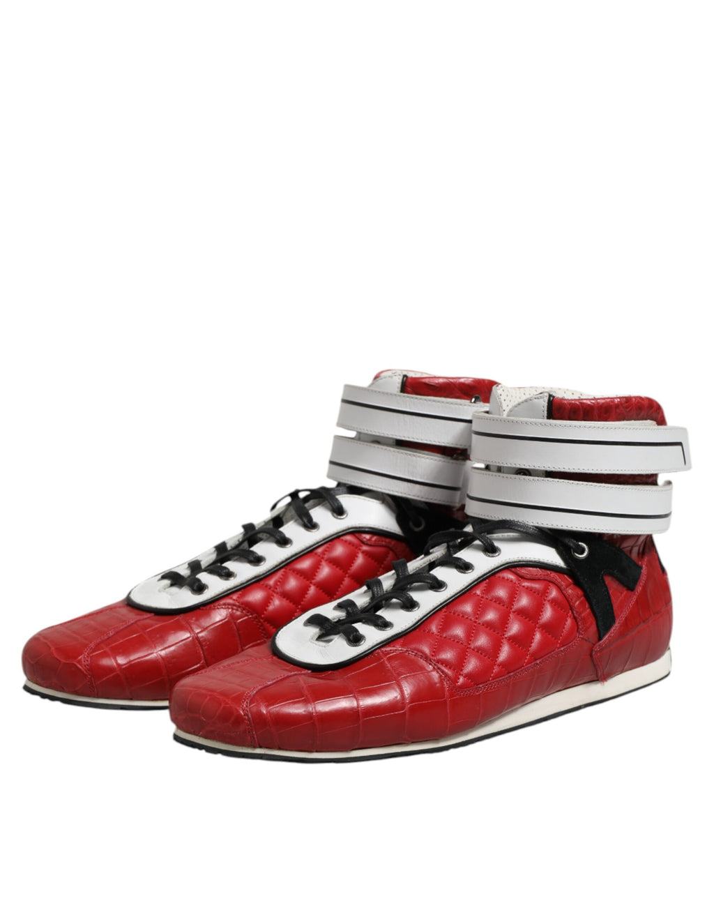 Dolce &amp; Gabbana – Rote Sneakers mit Schnürung aus gestepptem Leder