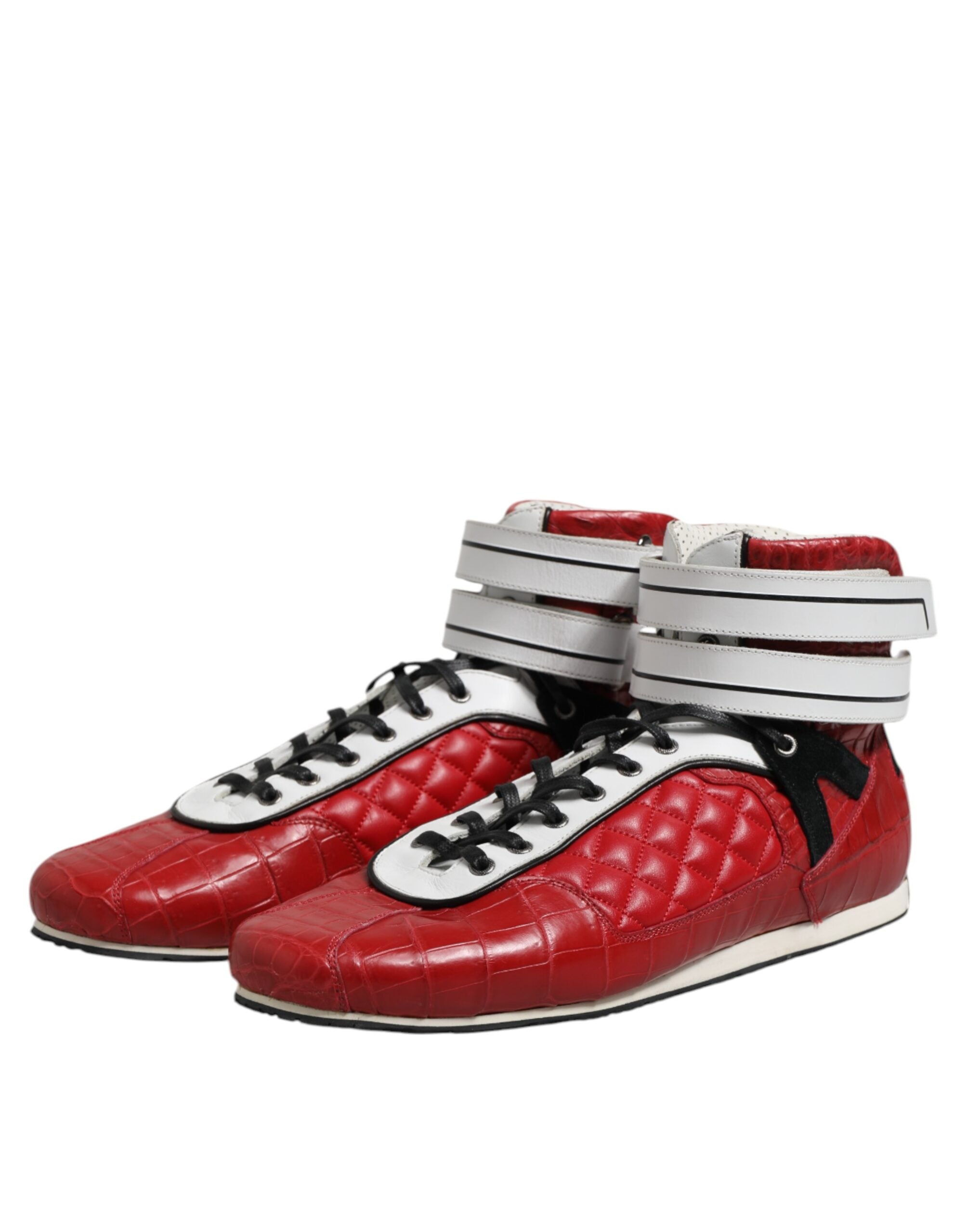 Dolce &amp; Gabbana – Rote Sneakers mit Schnürung aus gestepptem Leder