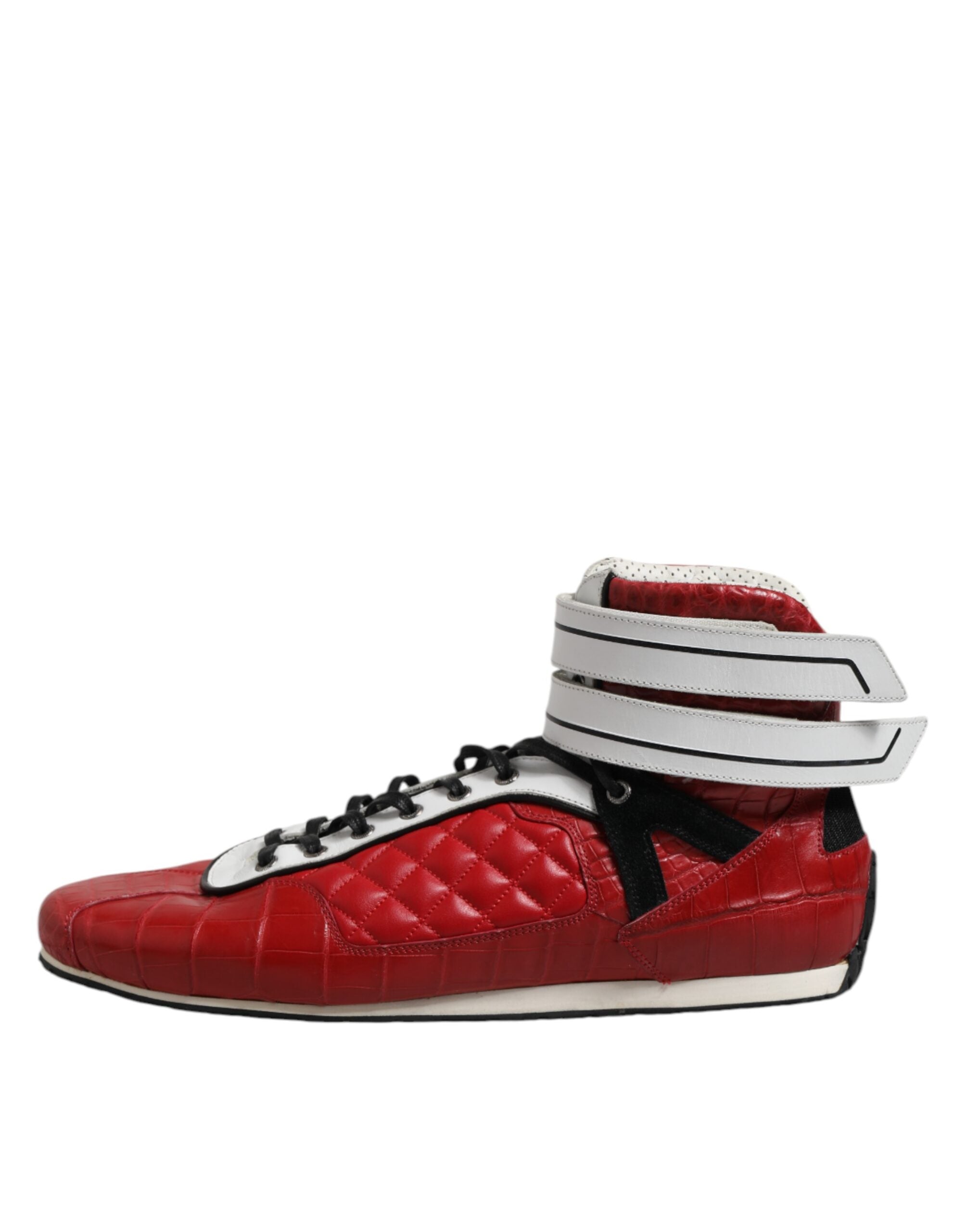 Dolce &amp; Gabbana – Rote Sneakers mit Schnürung aus gestepptem Leder