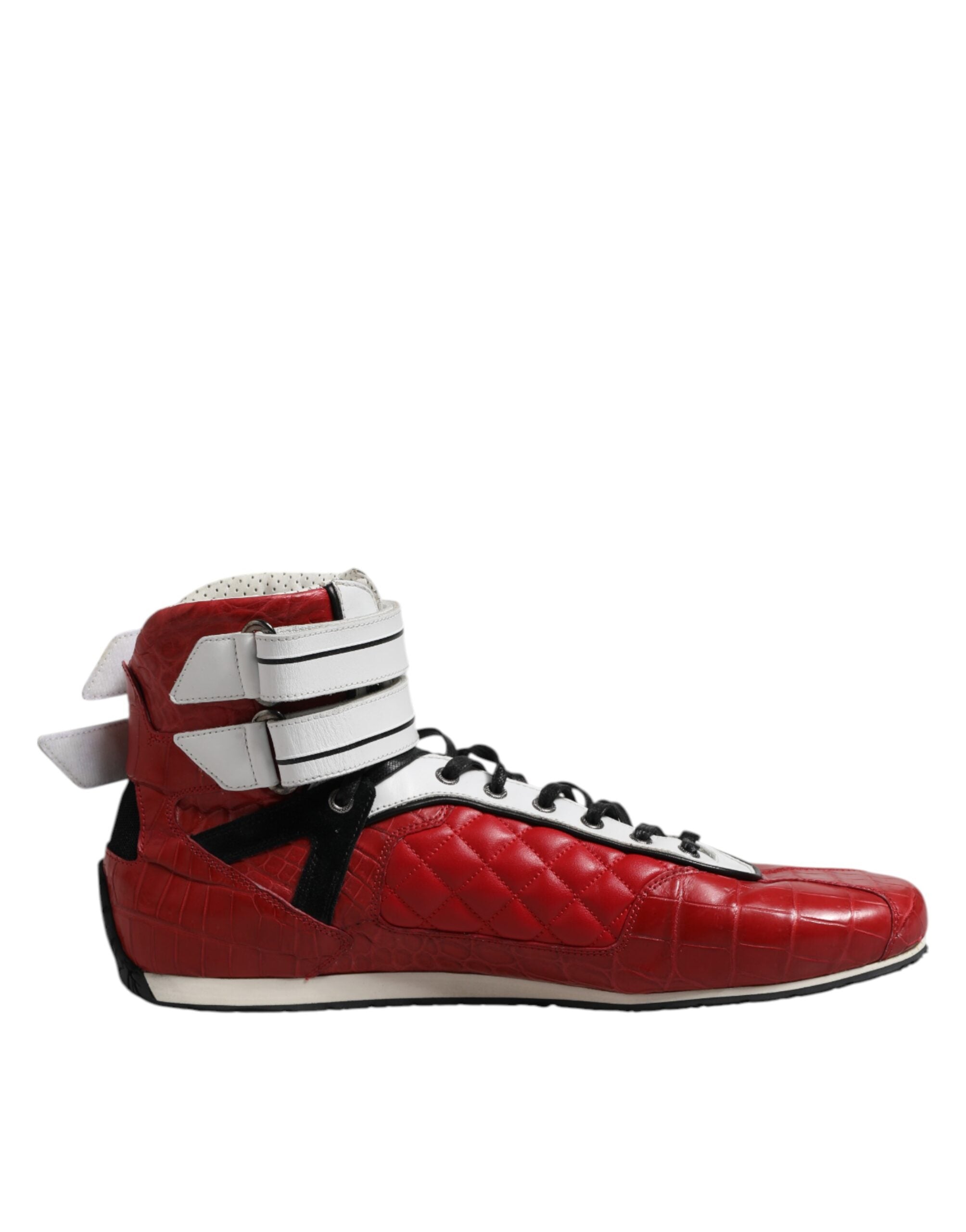 Dolce &amp; Gabbana – Rote Sneakers mit Schnürung aus gestepptem Leder