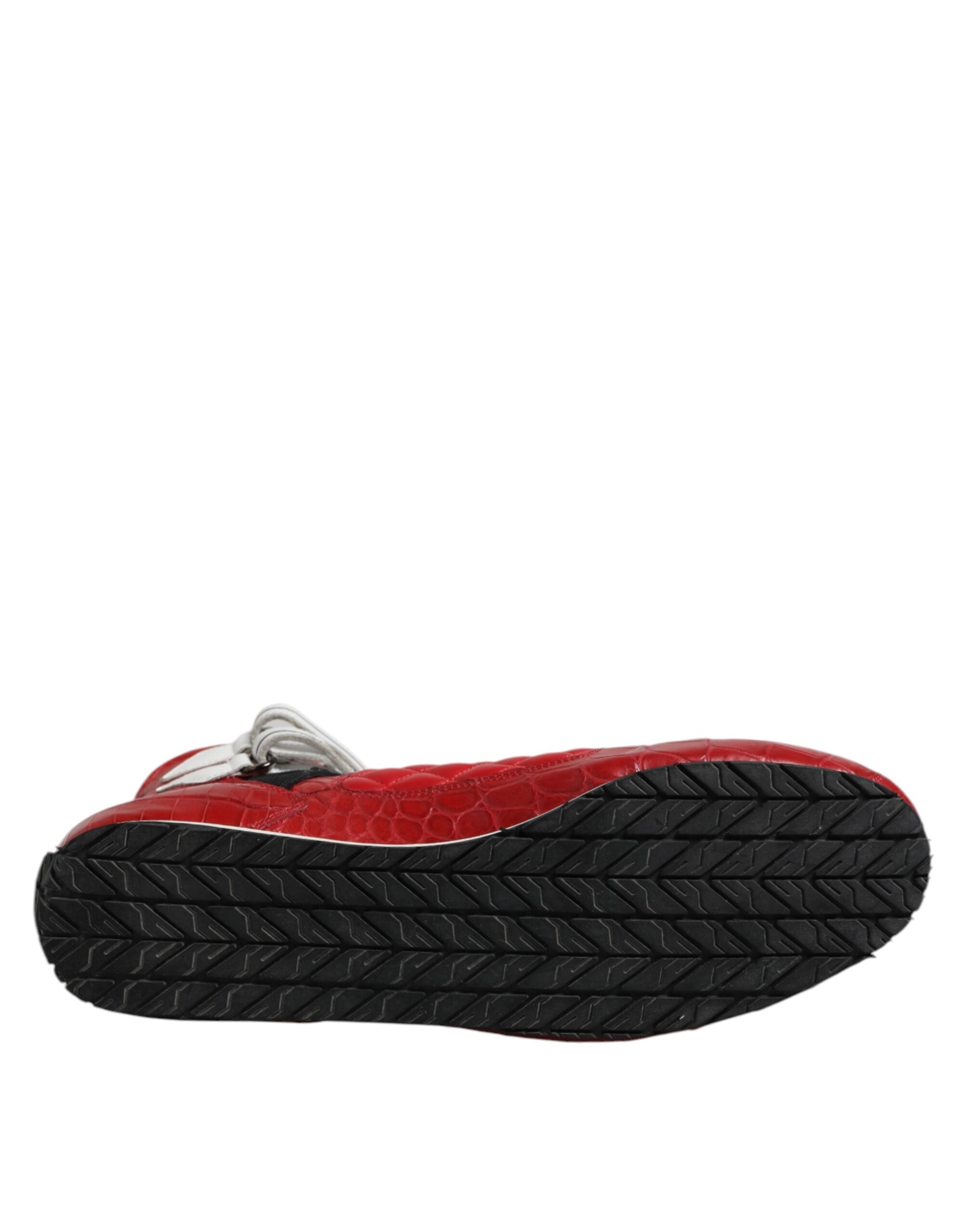 Dolce &amp; Gabbana – Rote Sneakers mit Schnürung aus gestepptem Leder