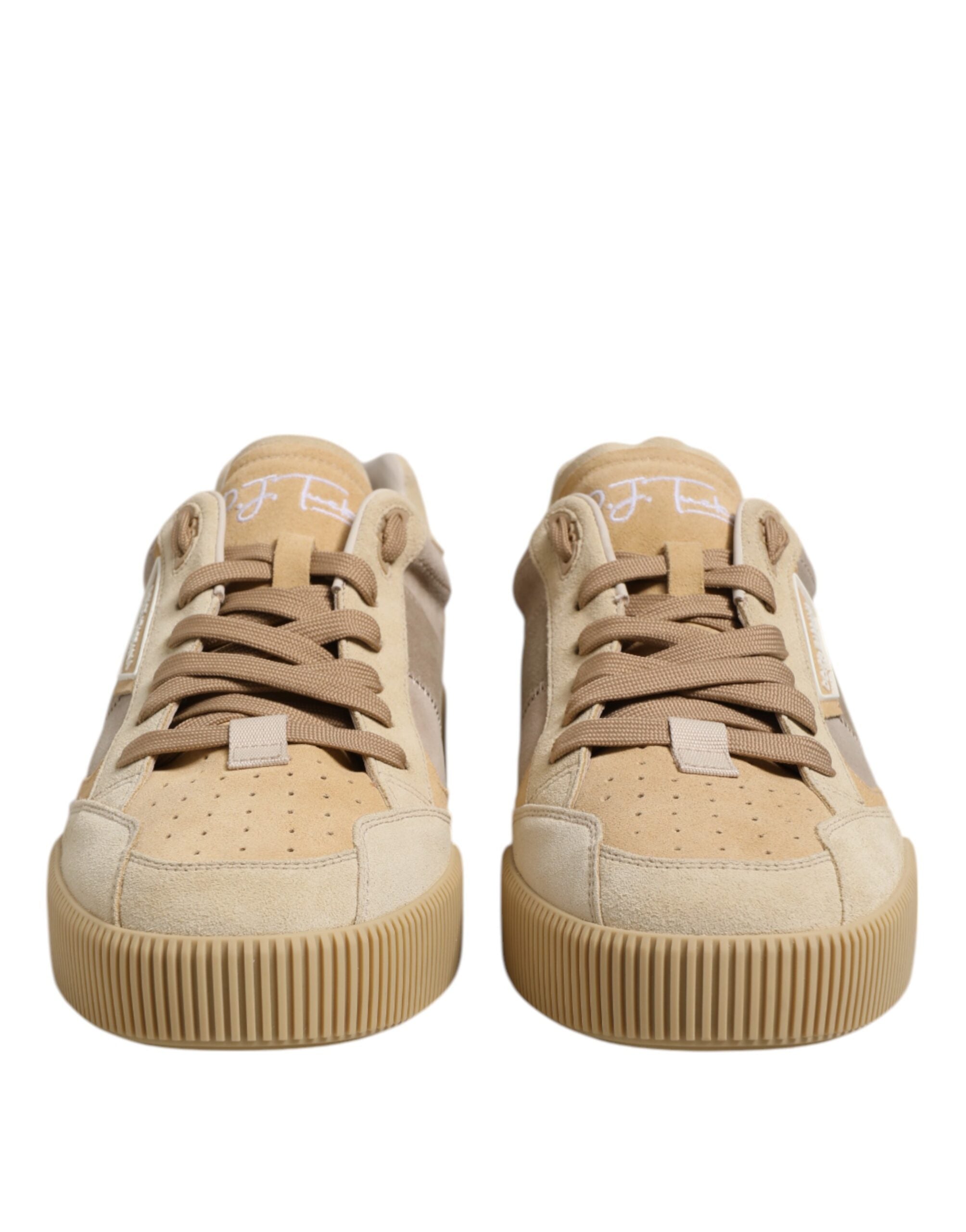 Dolce &amp; Gabbana – Niedrige Schnür-Sneakers aus beigefarbenem Leder