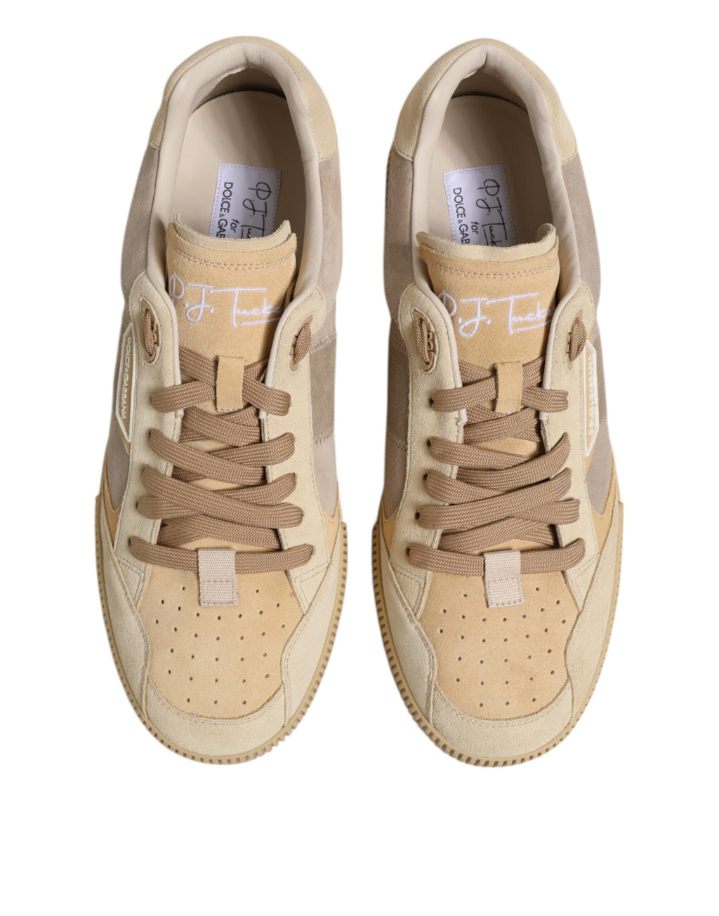 Dolce &amp; Gabbana – Niedrige Schnür-Sneakers aus beigefarbenem Leder