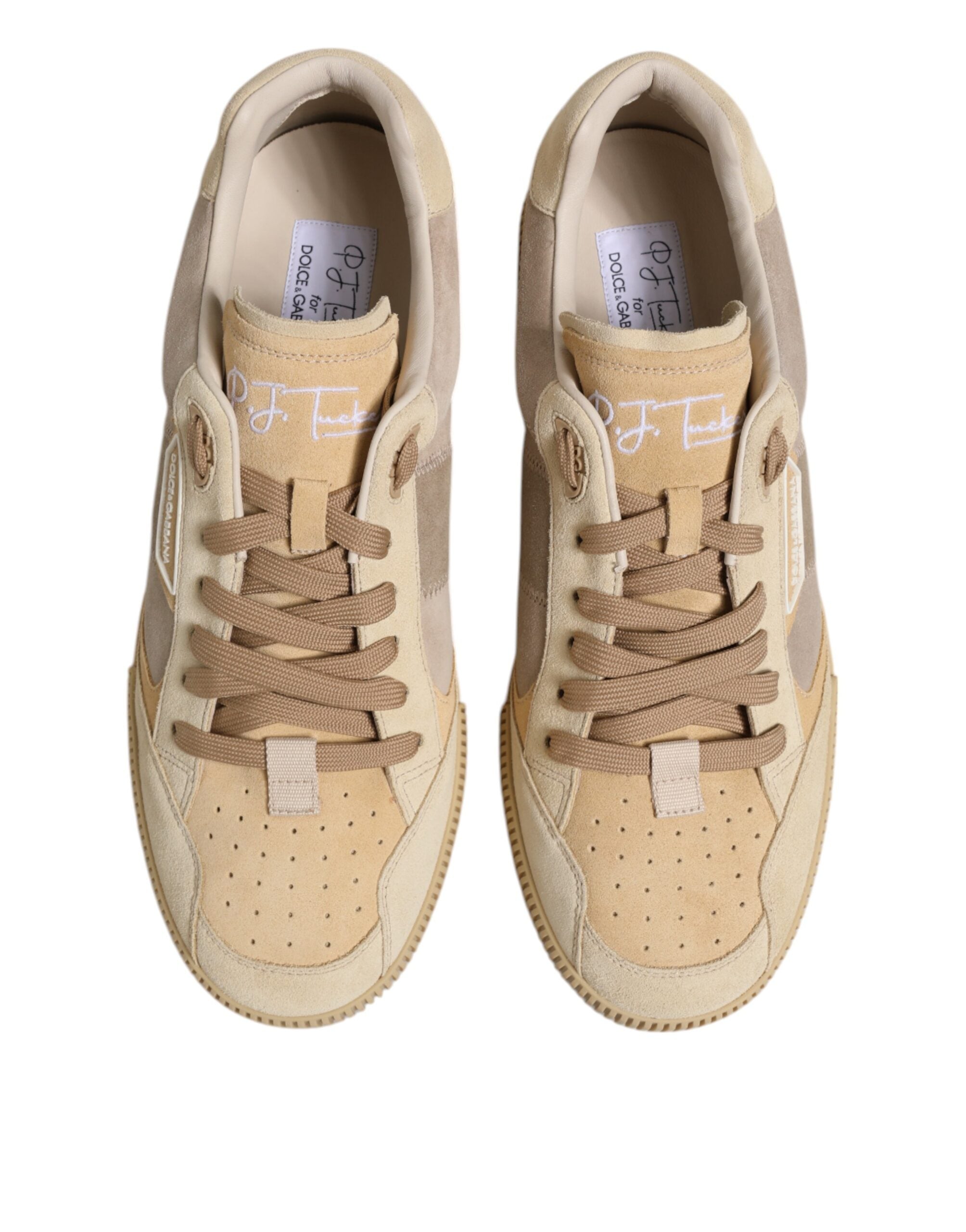 Dolce &amp; Gabbana – Niedrige Schnür-Sneakers aus beigefarbenem Leder