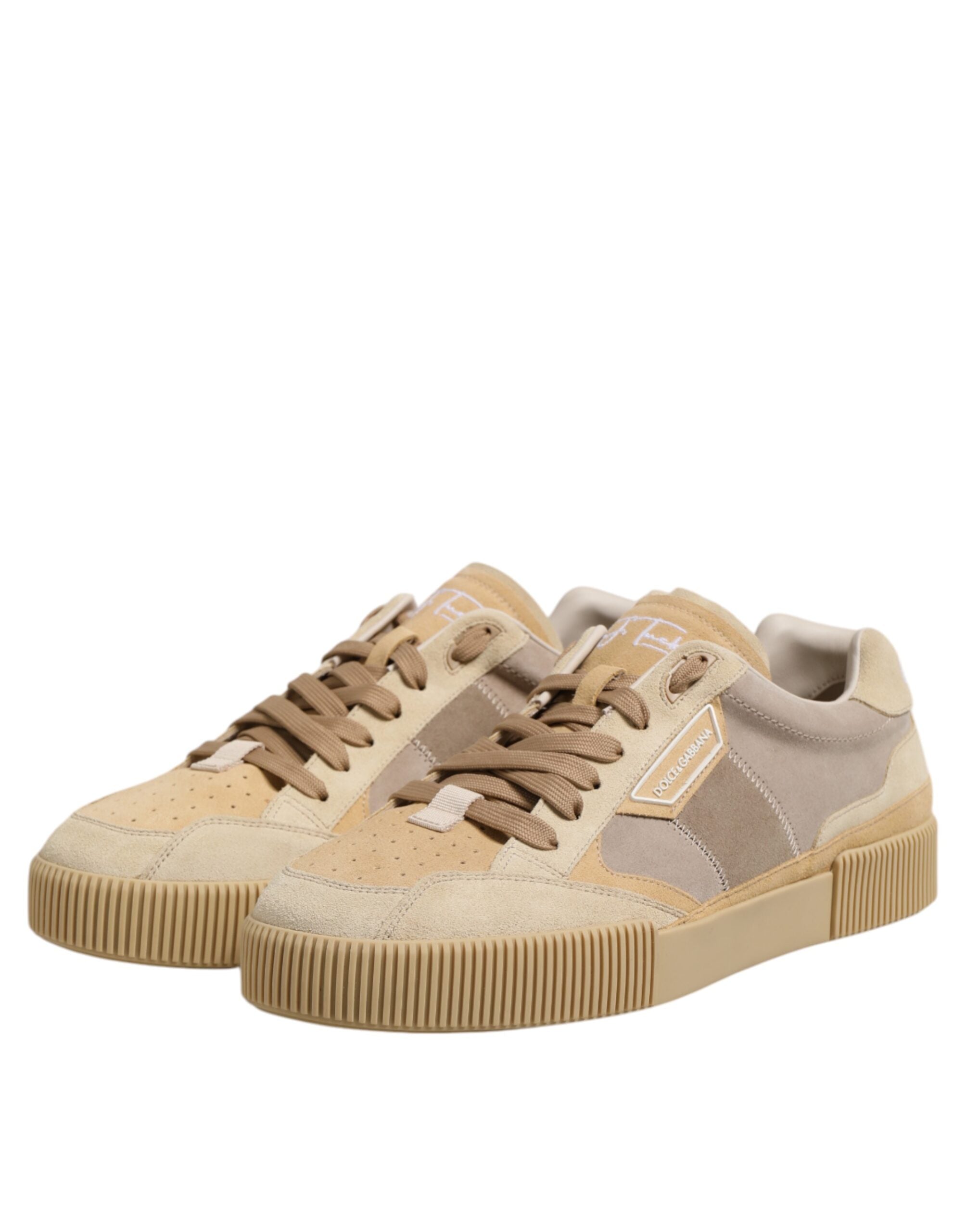 Dolce &amp; Gabbana – Niedrige Schnür-Sneakers aus beigefarbenem Leder