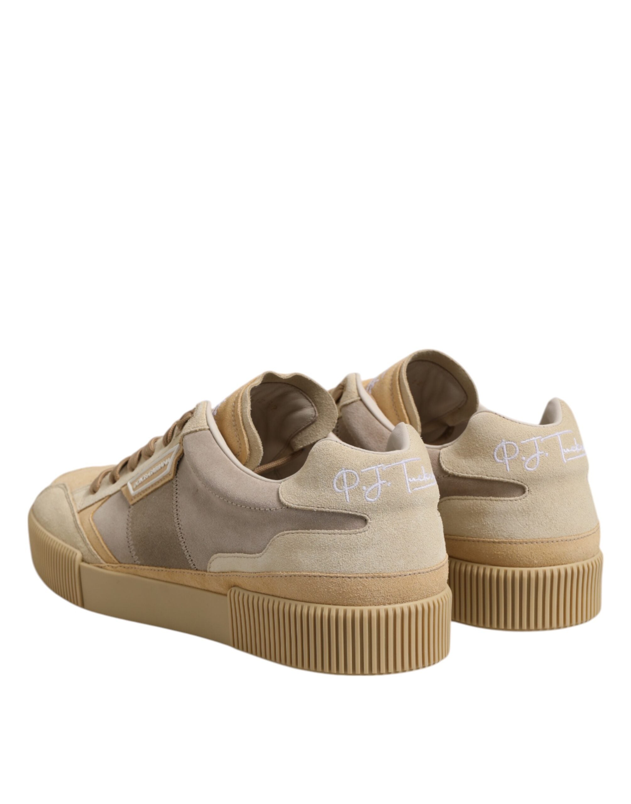 Dolce &amp; Gabbana – Niedrige Schnür-Sneakers aus beigefarbenem Leder