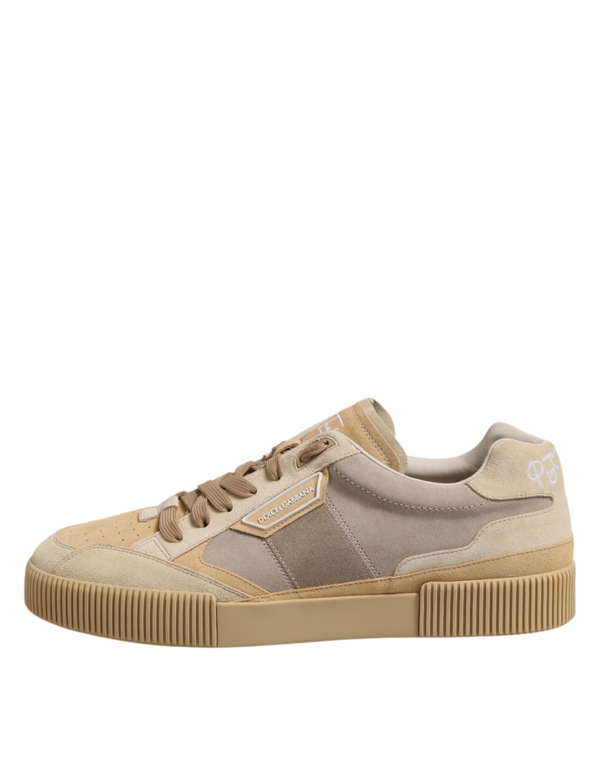 Dolce &amp; Gabbana – Niedrige Schnür-Sneakers aus beigefarbenem Leder