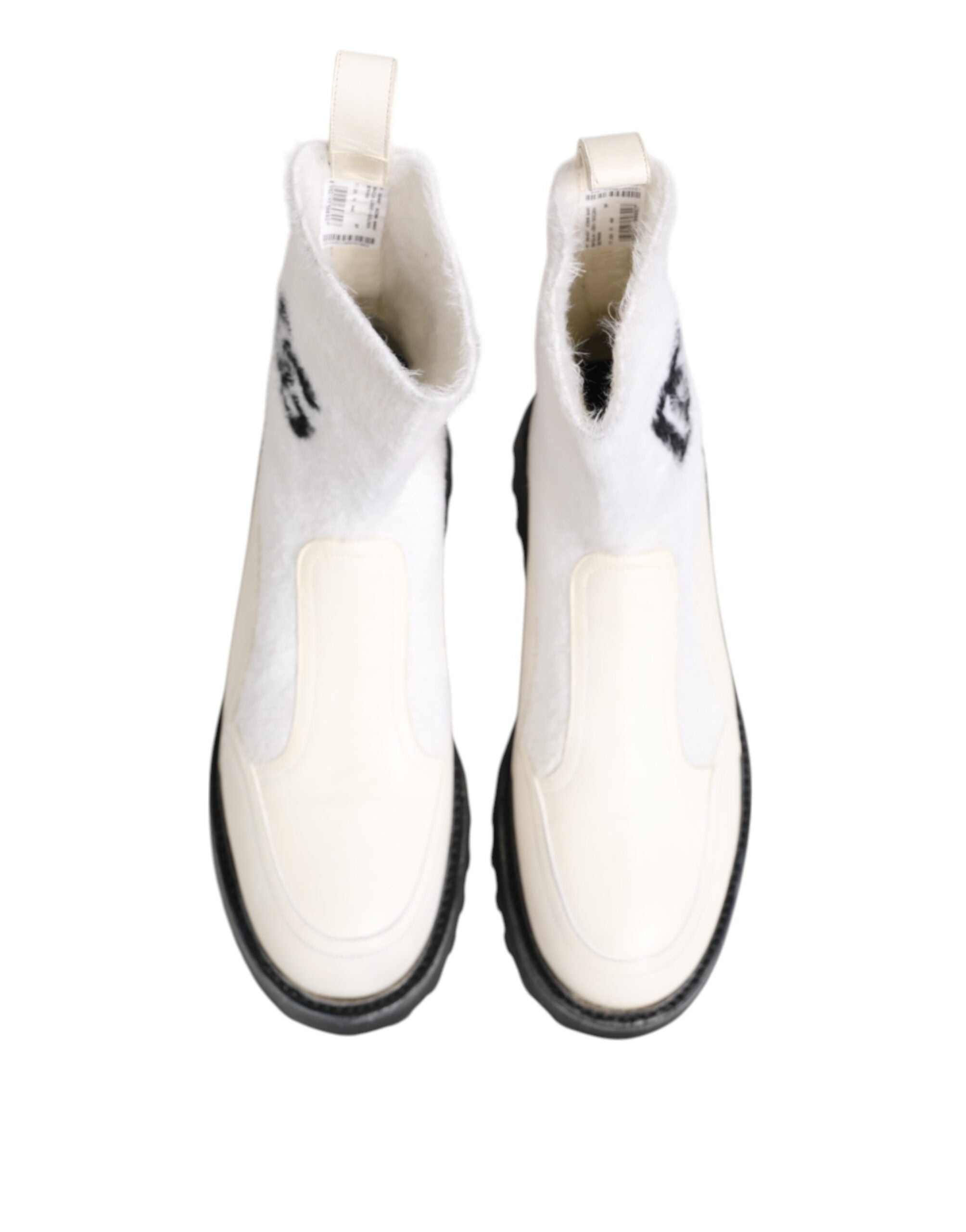 Dolce &amp; Gabbana – Wadenhohe Stiefel mit DG-Logo in Weiß und Beige