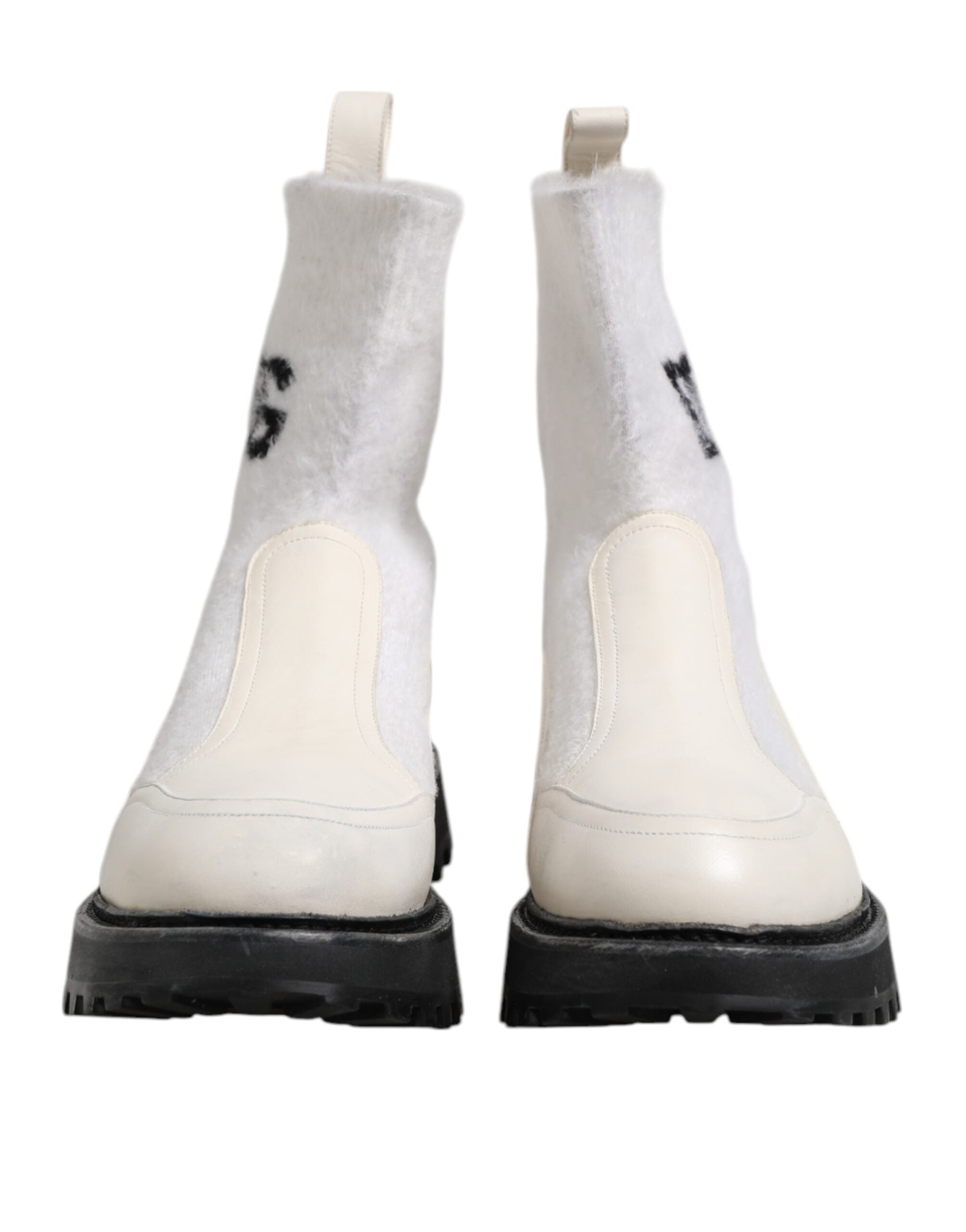 Dolce &amp; Gabbana – Wadenhohe Stiefel mit DG-Logo in Weiß und Beige
