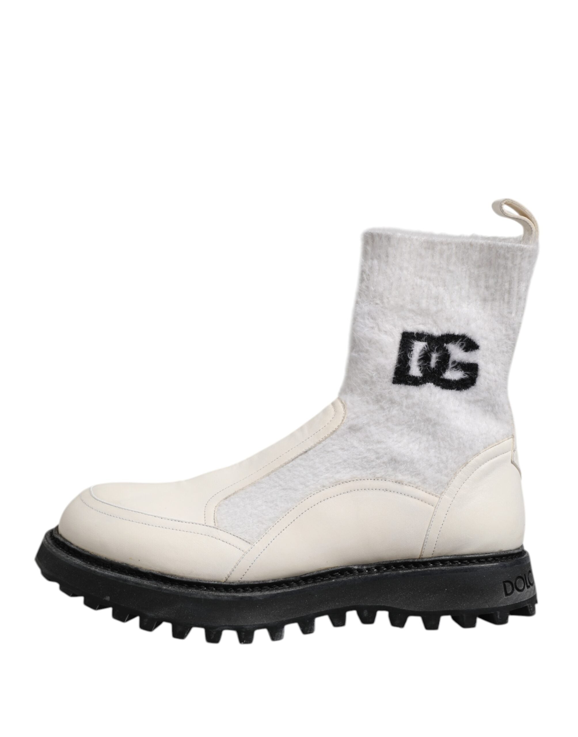Dolce &amp; Gabbana – Wadenhohe Stiefel mit DG-Logo in Weiß und Beige