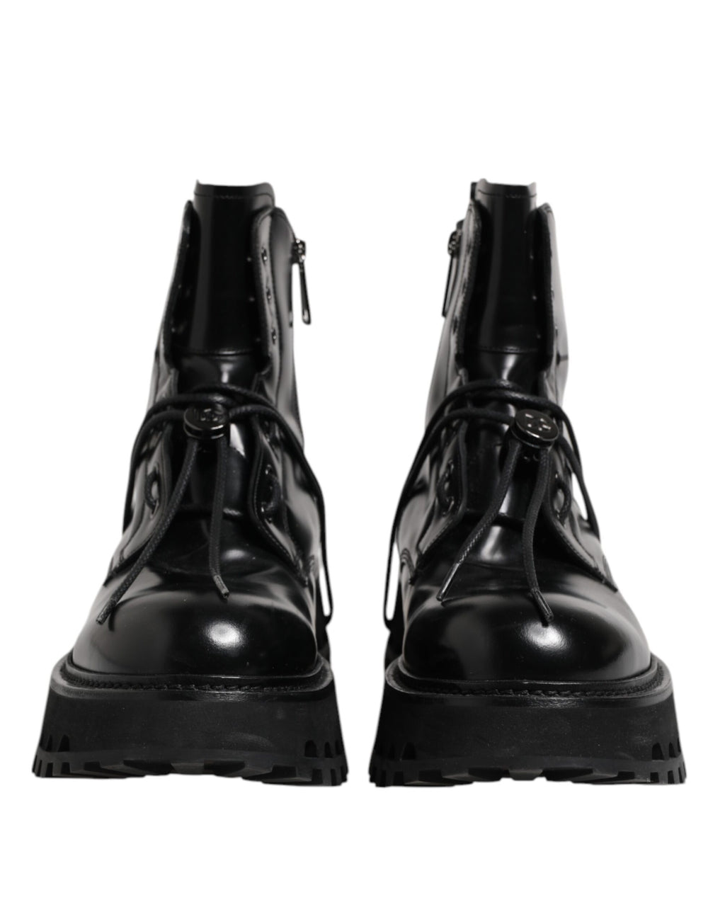 Dolce &amp; Gabbana – Schwarze Stiefeletten aus Leder mit Logo und Schnürung