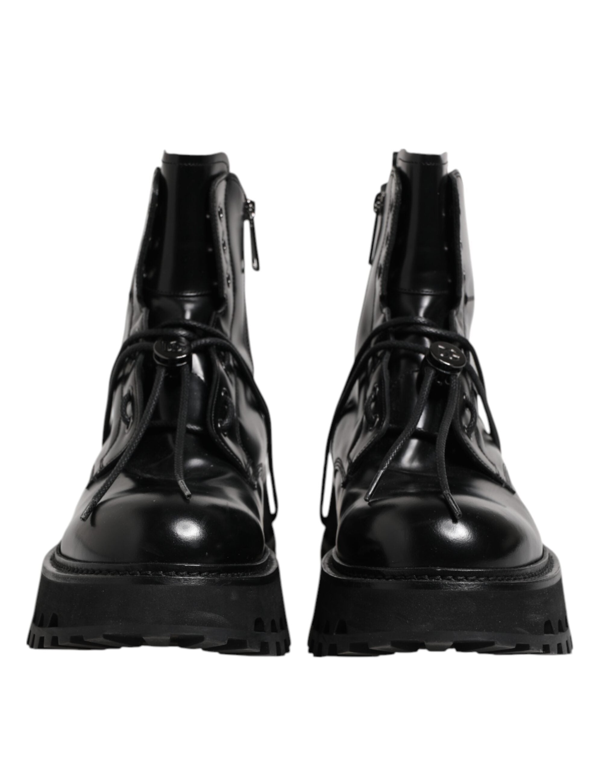 Dolce &amp; Gabbana – Schwarze Stiefeletten aus Leder mit Logo und Schnürung