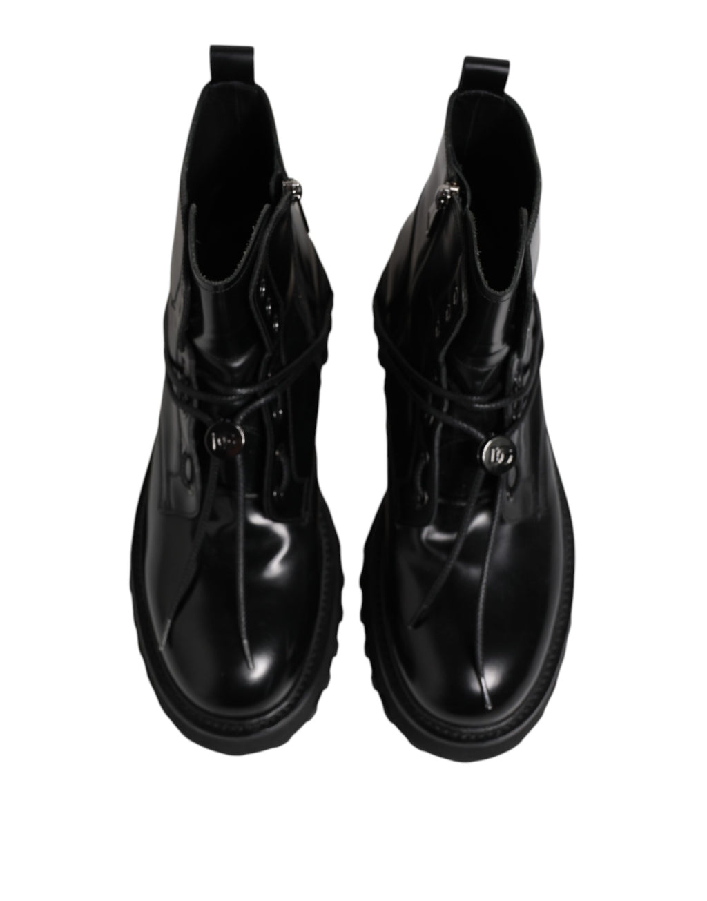 Dolce &amp; Gabbana – Schwarze Stiefeletten aus Leder mit Logo und Schnürung