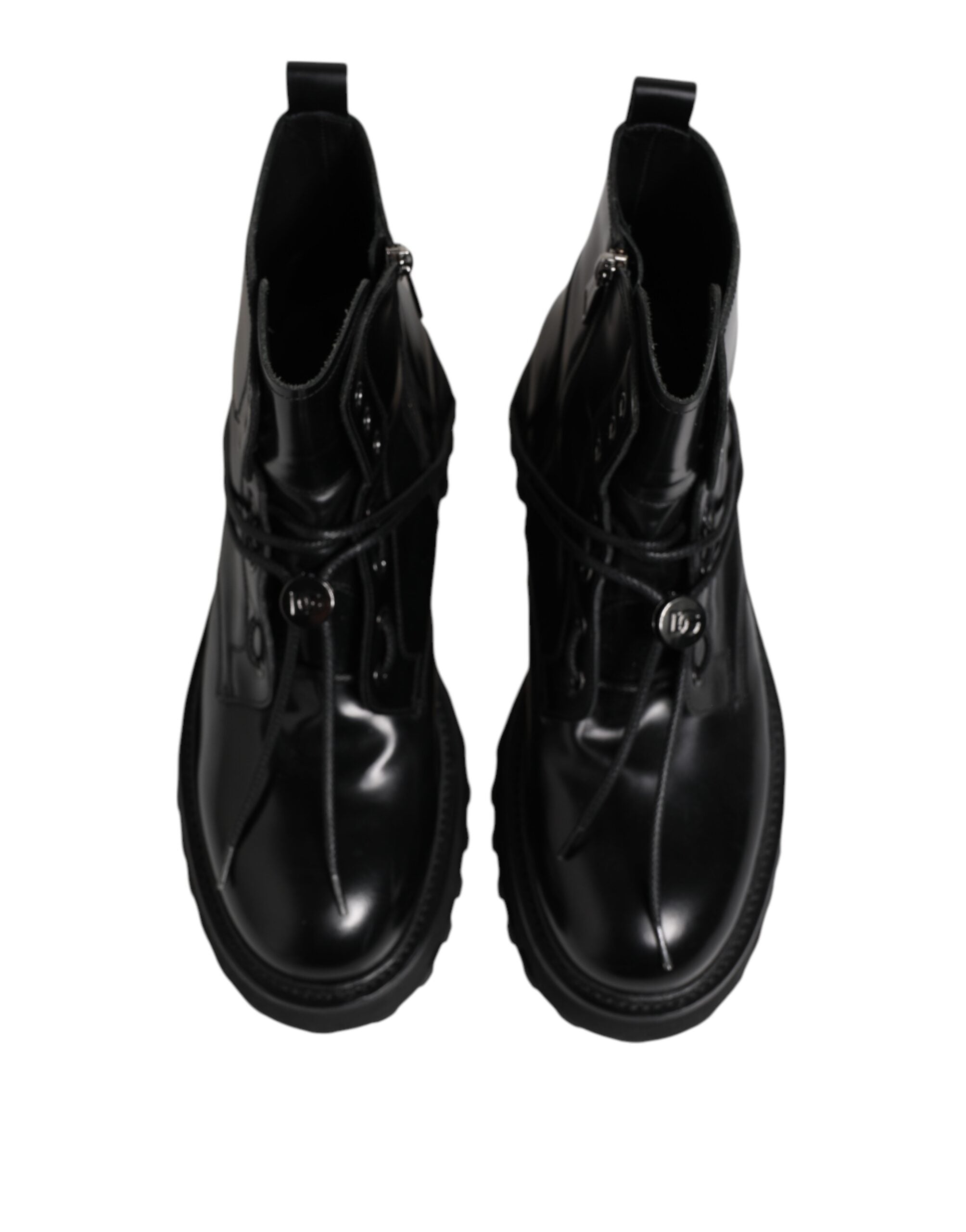 Dolce &amp; Gabbana – Schwarze Stiefeletten aus Leder mit Logo und Schnürung