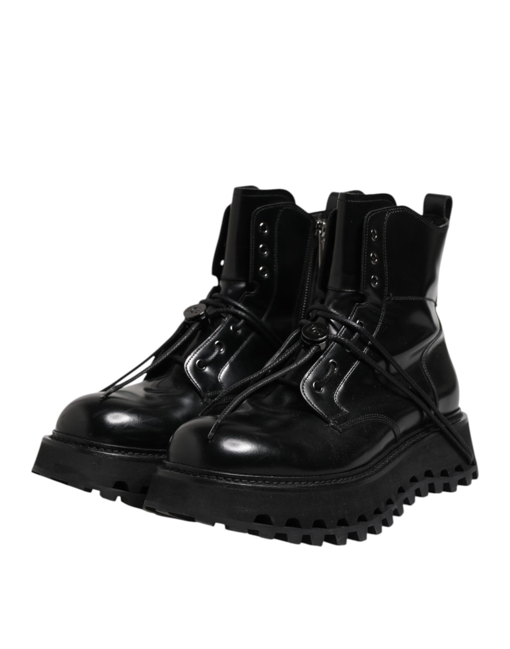 Dolce &amp; Gabbana – Schwarze Stiefeletten aus Leder mit Logo und Schnürung