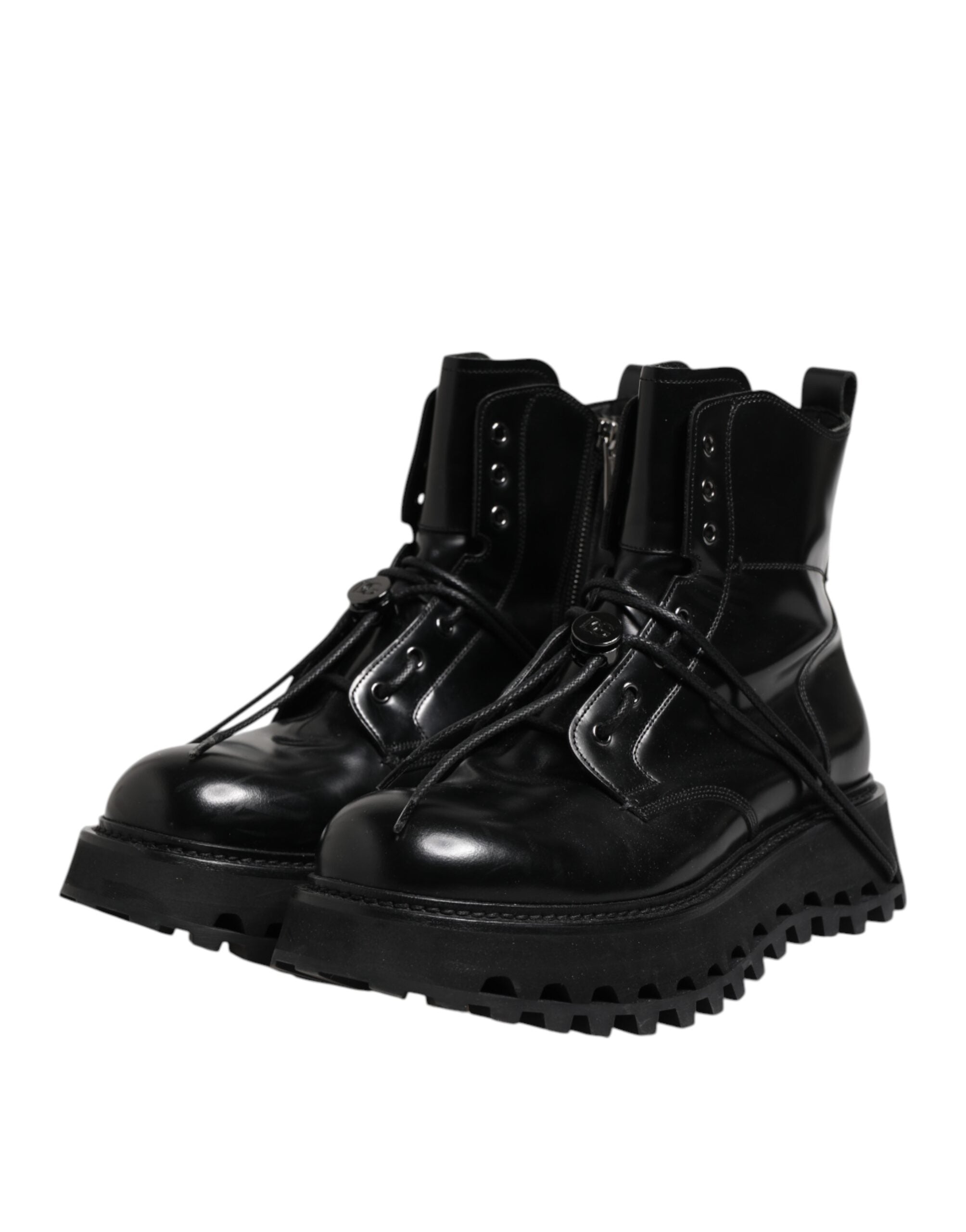 Dolce &amp; Gabbana – Schwarze Stiefeletten aus Leder mit Logo und Schnürung