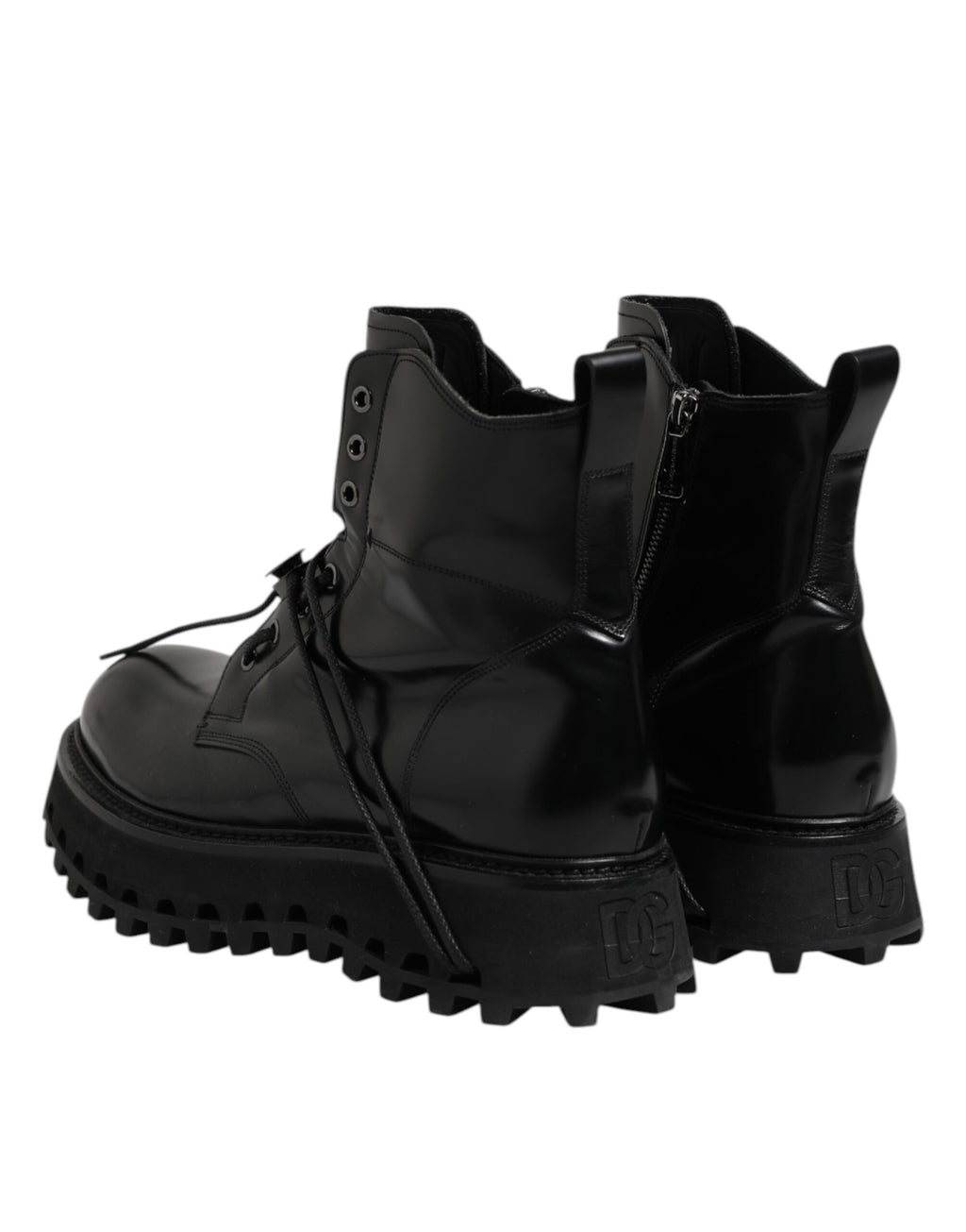 Dolce &amp; Gabbana – Schwarze Stiefeletten aus Leder mit Logo und Schnürung