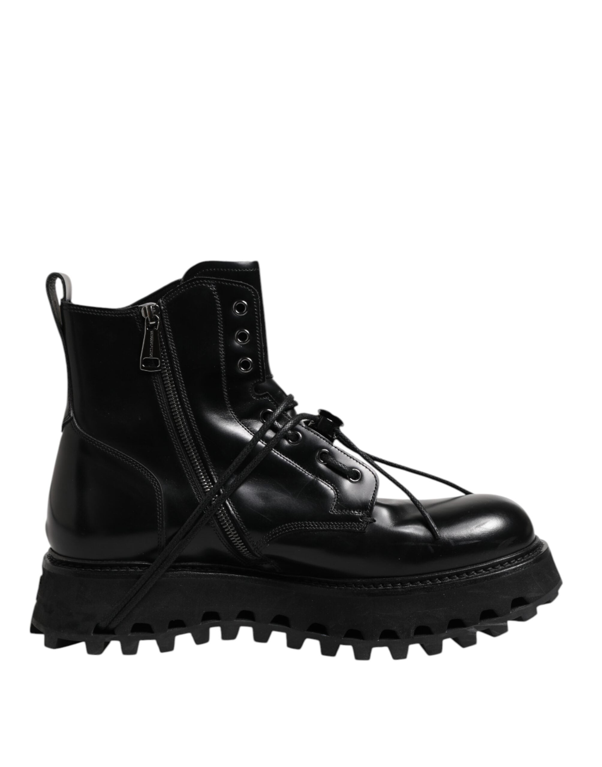 Dolce &amp; Gabbana – Schwarze Stiefeletten aus Leder mit Logo und Schnürung