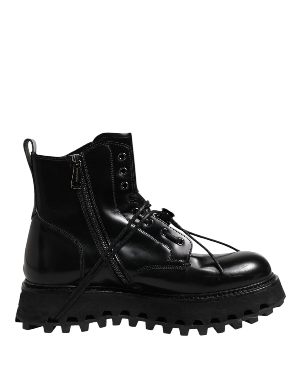 Dolce &amp; Gabbana – Schwarze Stiefeletten aus Leder mit Logo und Schnürung