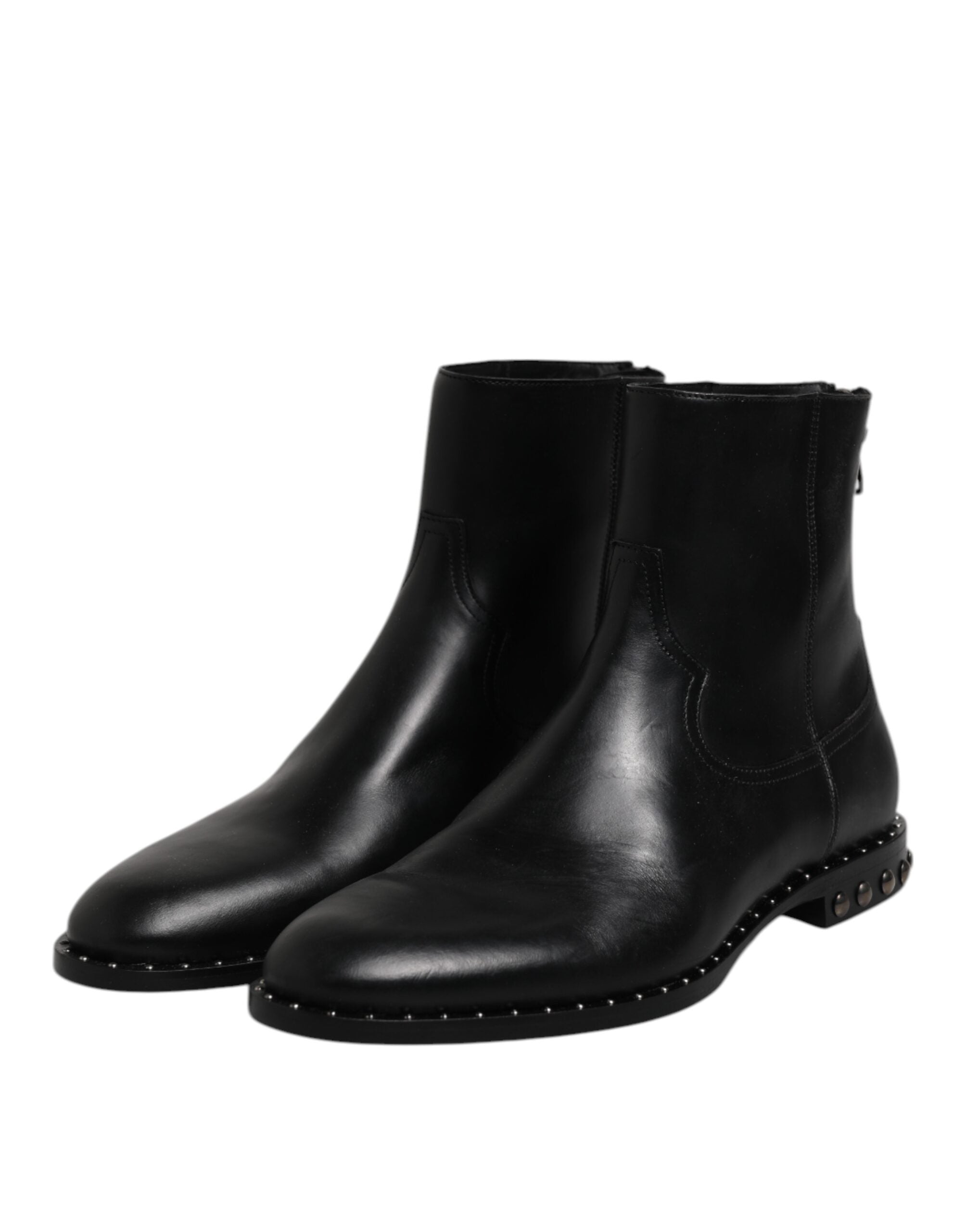 Dolce &amp; Gabbana – Schwarze Stiefeletten aus Leder mit Logo und Nieten