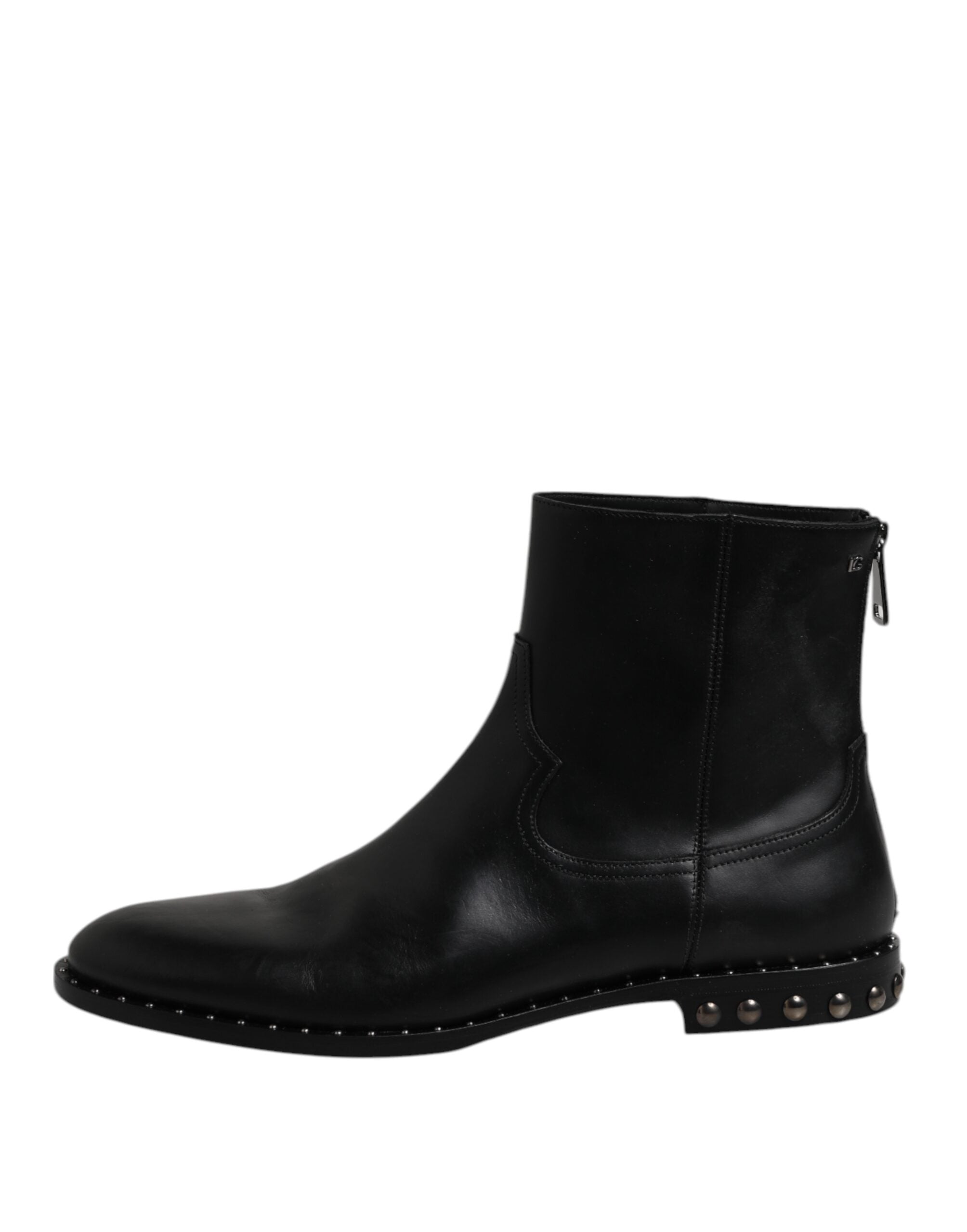 Dolce &amp; Gabbana – Schwarze Stiefeletten aus Leder mit Logo und Nieten