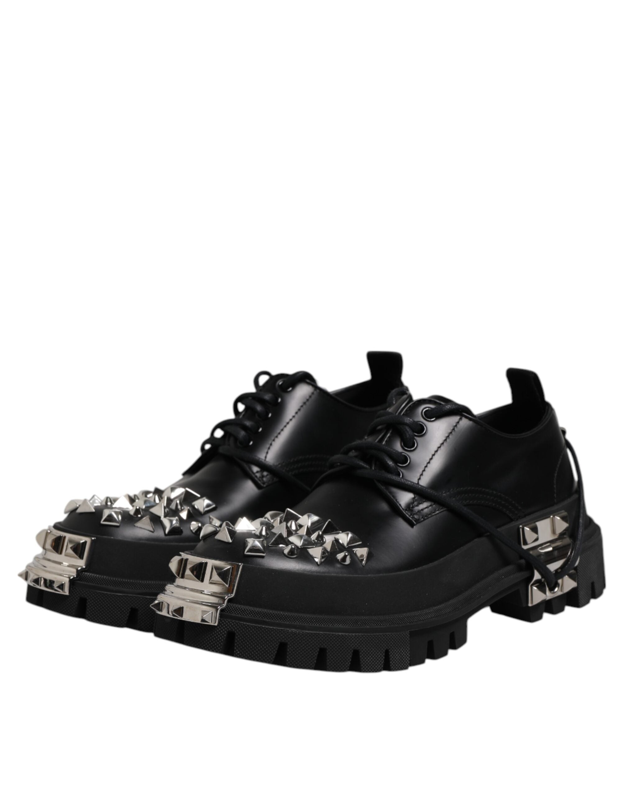 Dolce &amp; Gabbana – Trekking-Derby-Schuhe aus schwarzem Leder mit Verzierung