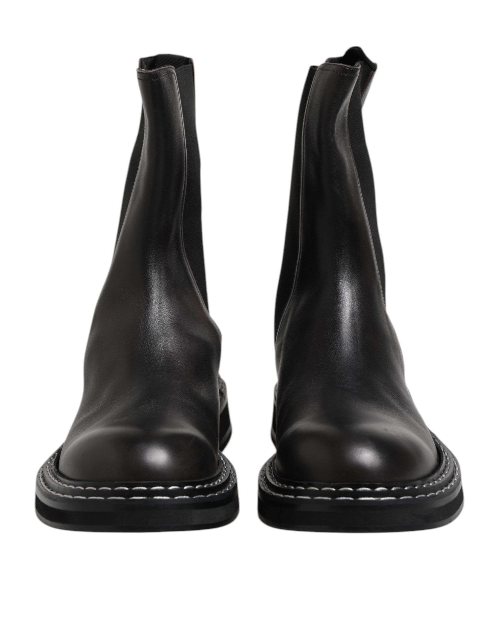 Dolce &amp; Gabbana – Halbhohe Stiefel aus schwarzem Leder mit Absatz