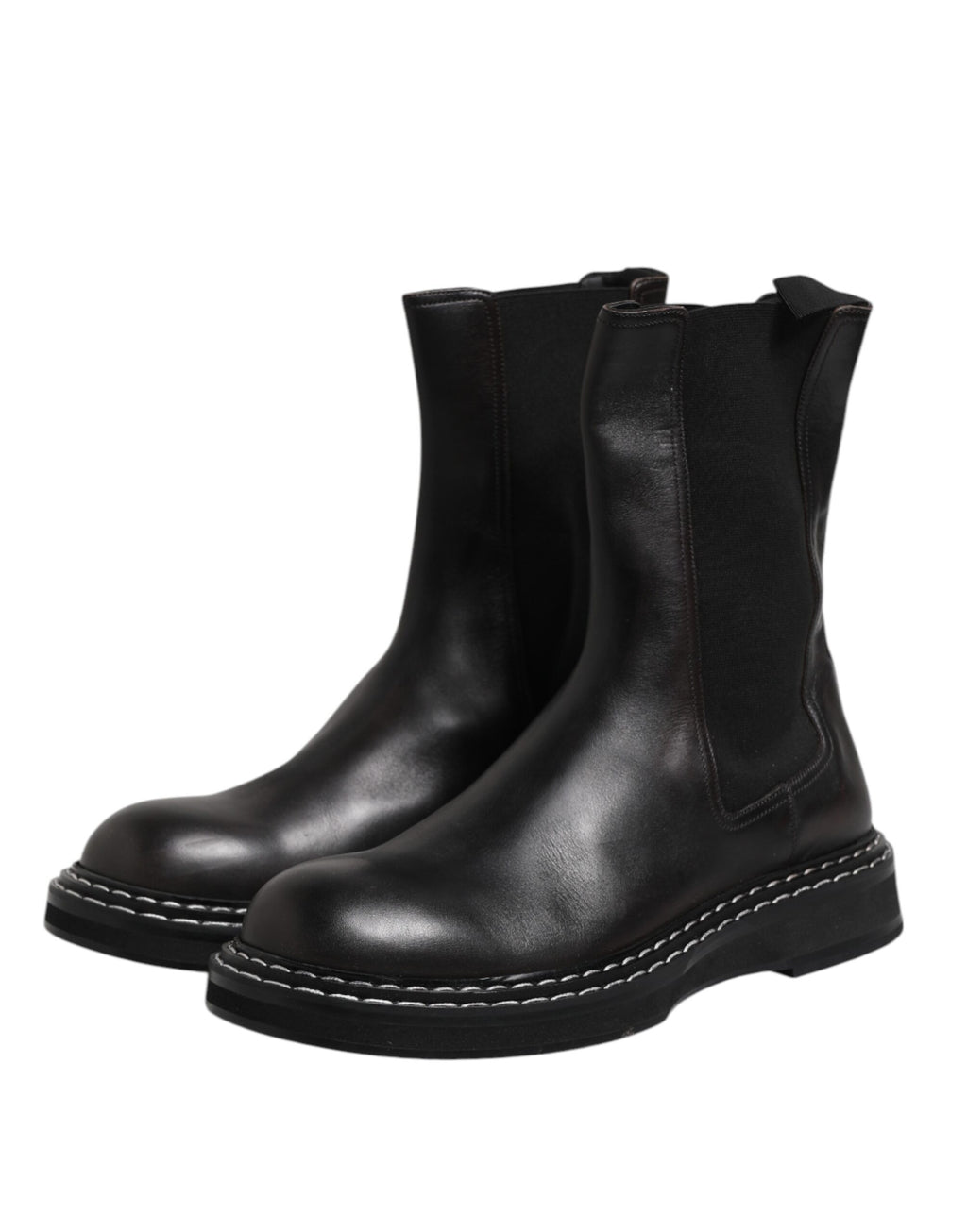 Dolce &amp; Gabbana – Halbhohe Stiefel aus schwarzem Leder mit Absatz
