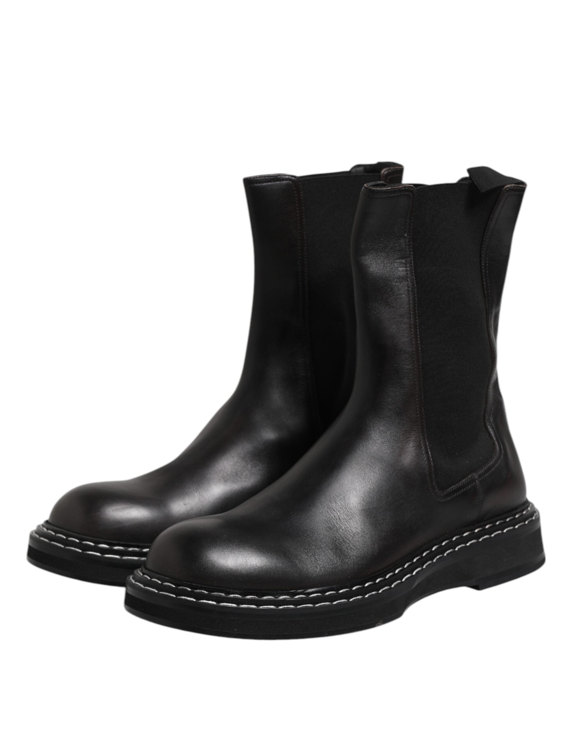 Dolce &amp; Gabbana – Halbhohe Stiefel aus schwarzem Leder mit Absatz