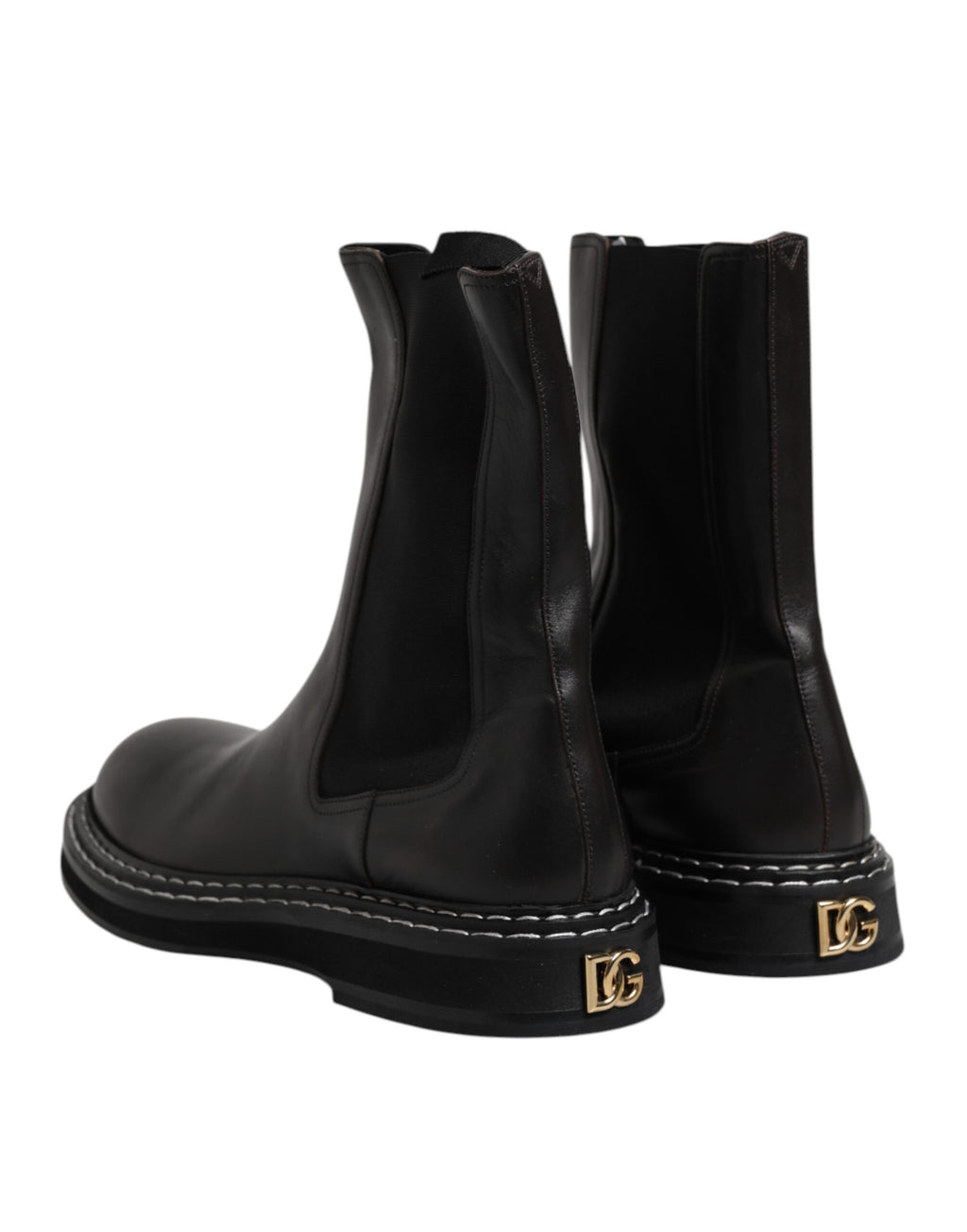 Dolce &amp; Gabbana – Halbhohe Stiefel aus schwarzem Leder mit Absatz