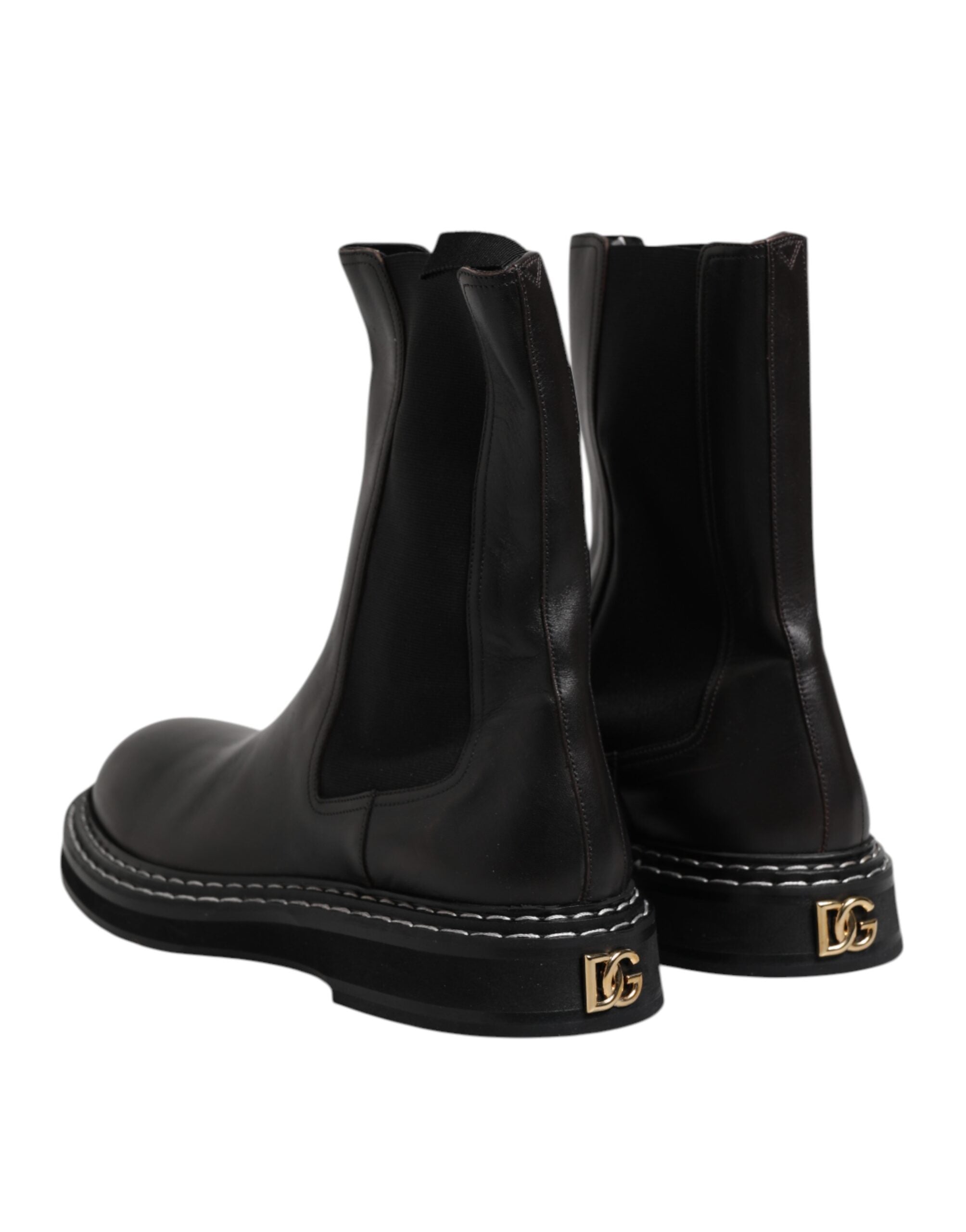Dolce &amp; Gabbana – Halbhohe Stiefel aus schwarzem Leder mit Absatz
