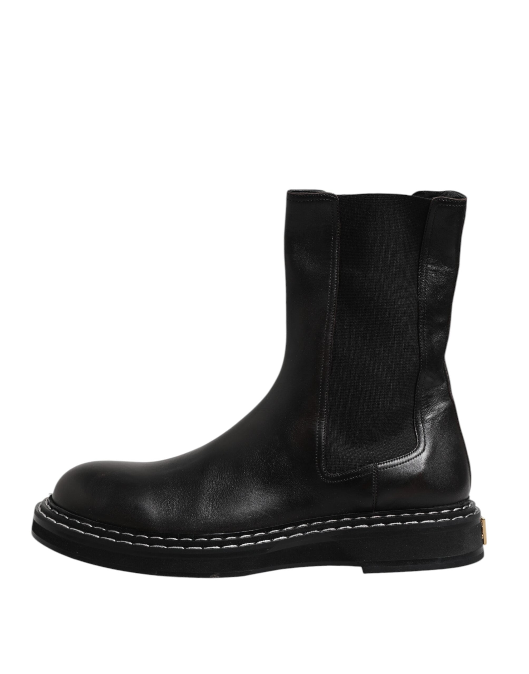 Dolce &amp; Gabbana – Halbhohe Stiefel aus schwarzem Leder mit Absatz
