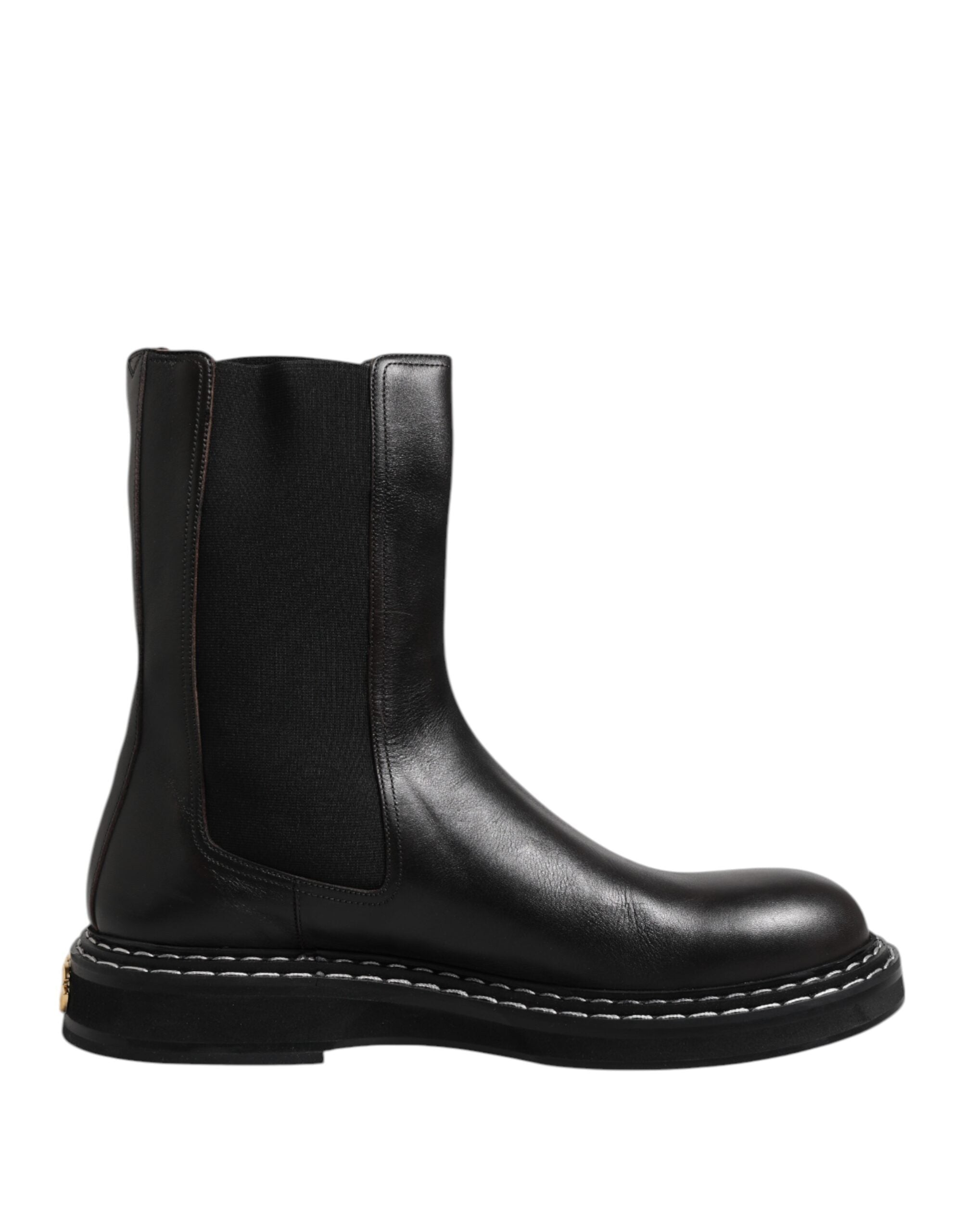 Dolce &amp; Gabbana – Halbhohe Stiefel aus schwarzem Leder mit Absatz