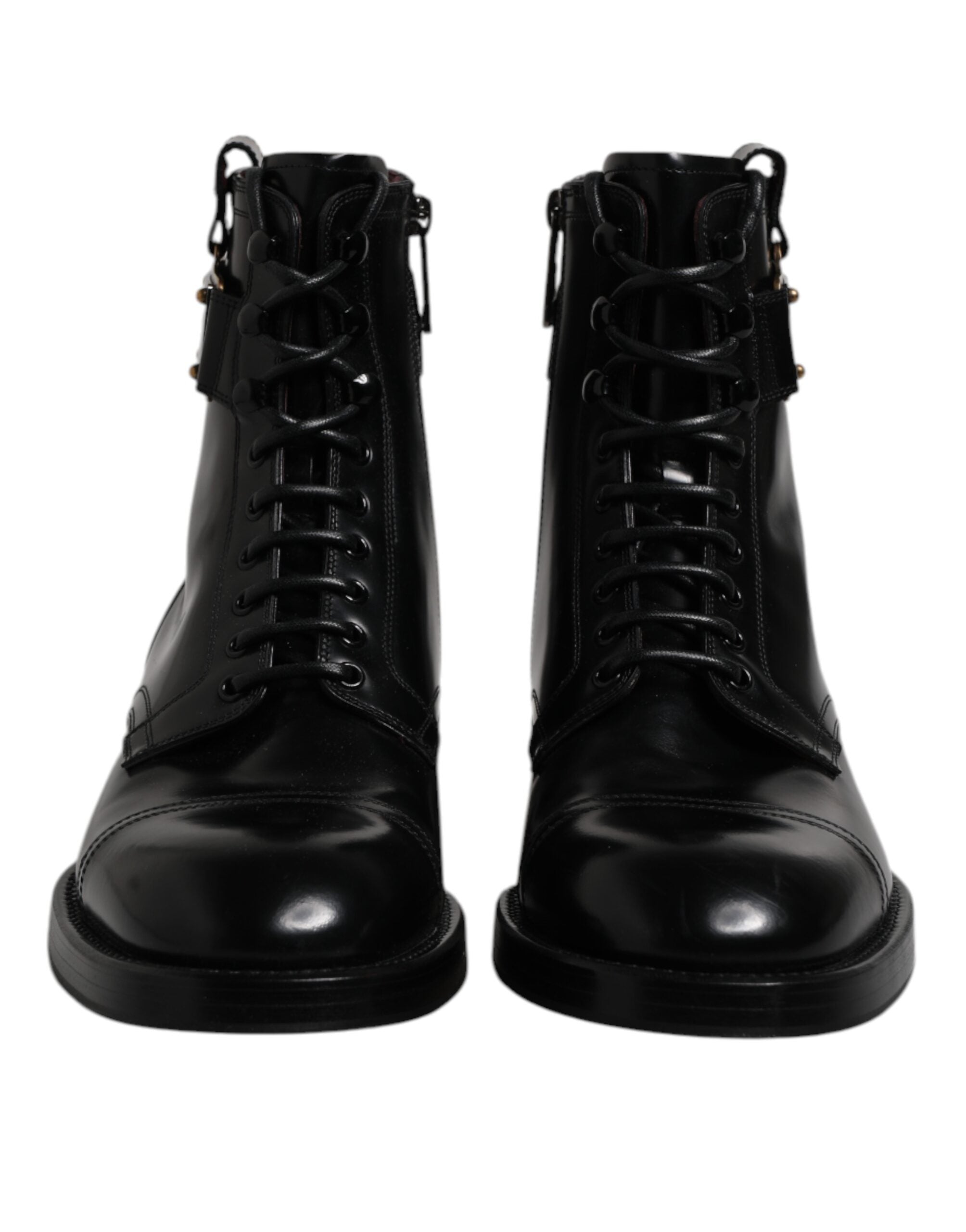 Dolce &amp; Gabbana – Schwarze, wadenhohe Stiefel aus Leder mit Schnürung