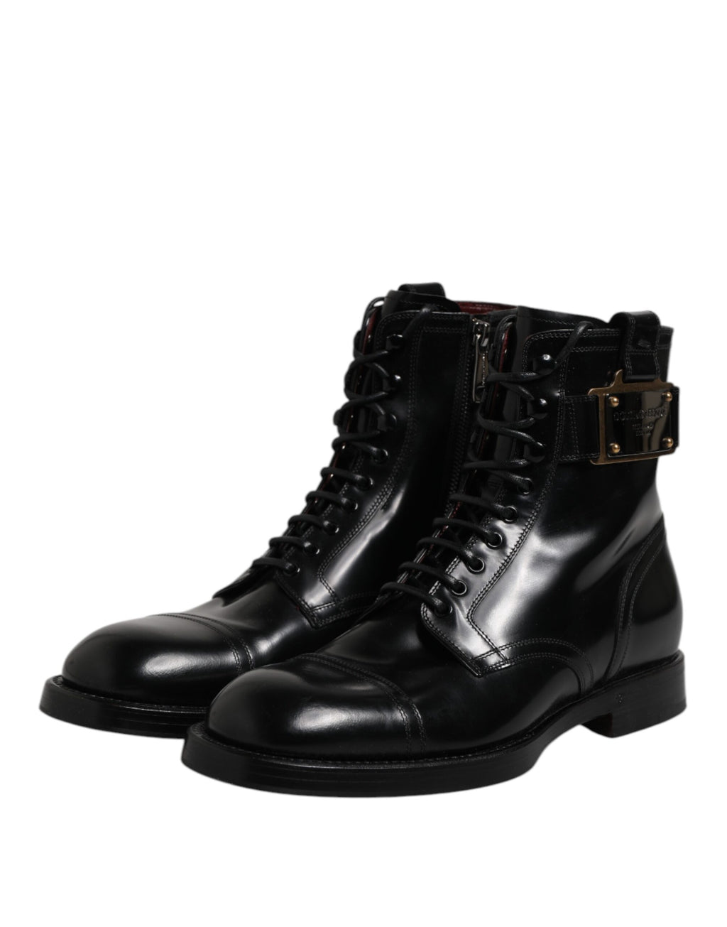 Dolce &amp; Gabbana – Schwarze, wadenhohe Stiefel aus Leder mit Schnürung