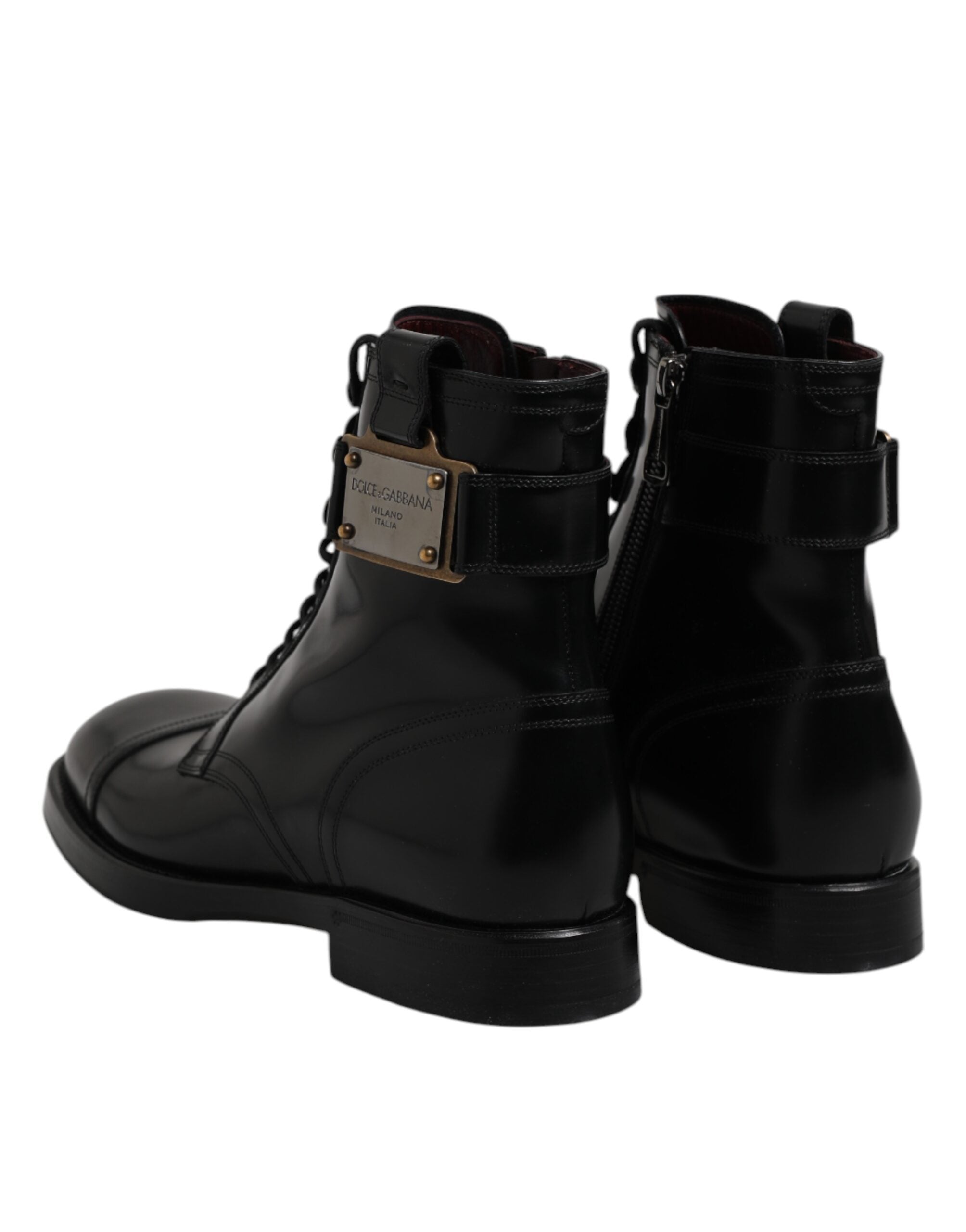 Dolce &amp; Gabbana – Schwarze, wadenhohe Stiefel aus Leder mit Schnürung