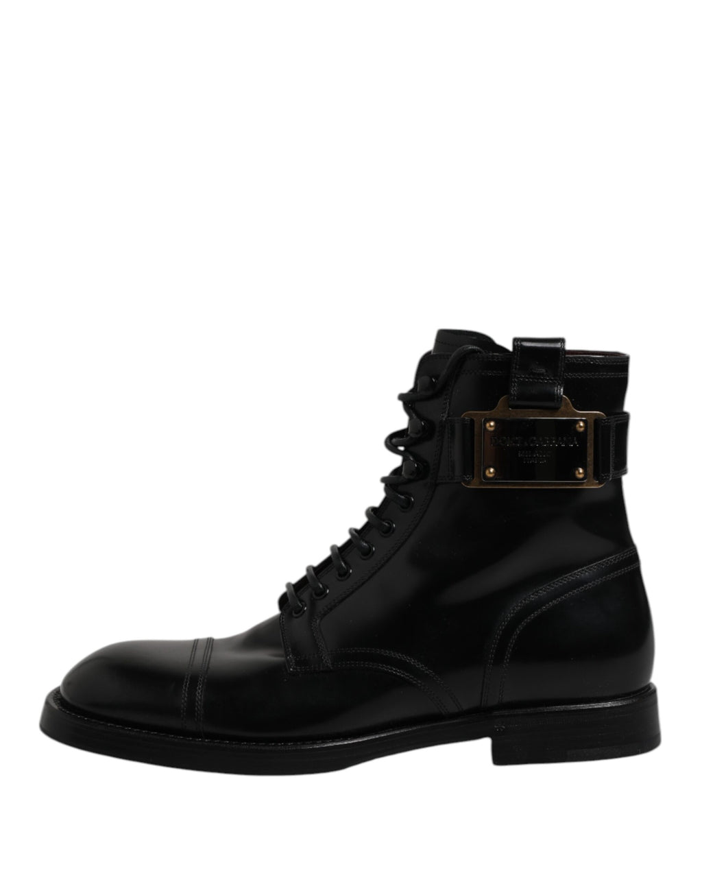 Dolce &amp; Gabbana – Schwarze, wadenhohe Stiefel aus Leder mit Schnürung