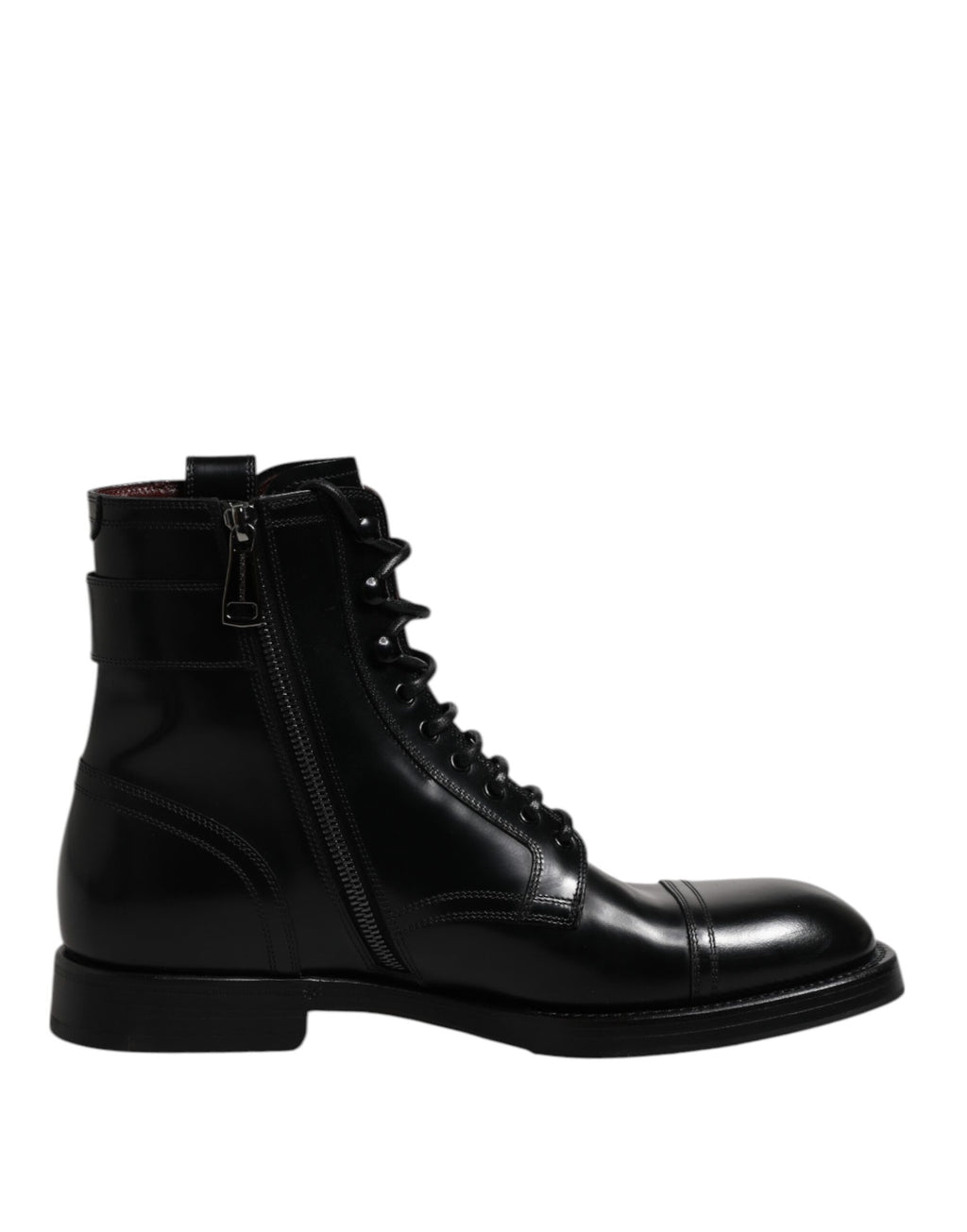 Dolce &amp; Gabbana – Schwarze, wadenhohe Stiefel aus Leder mit Schnürung