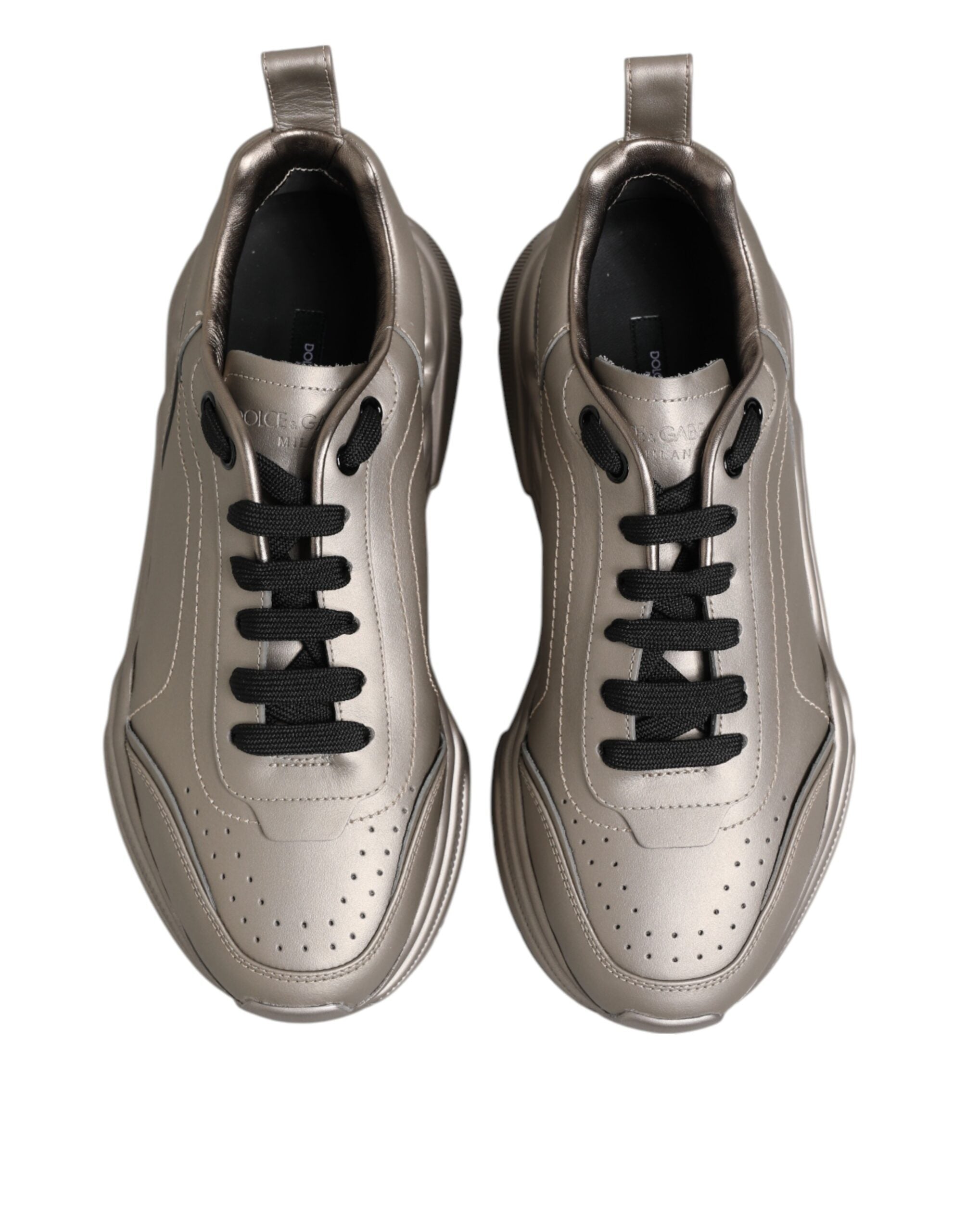 Dolce &amp; Gabbana Silber DAYMASTER Leder Herren Sneakers Schuhe