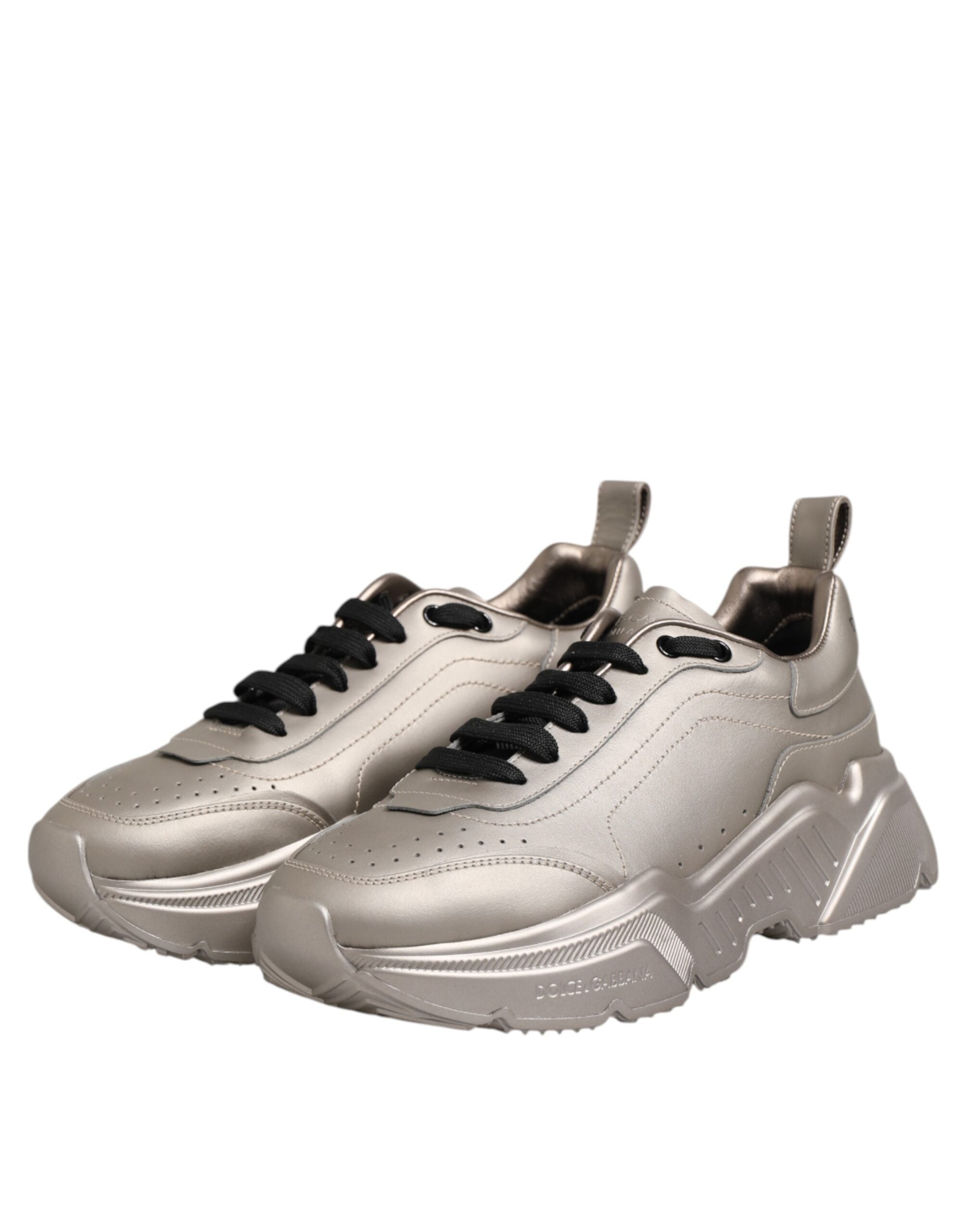 Dolce &amp; Gabbana Silber DAYMASTER Leder Herren Sneakers Schuhe