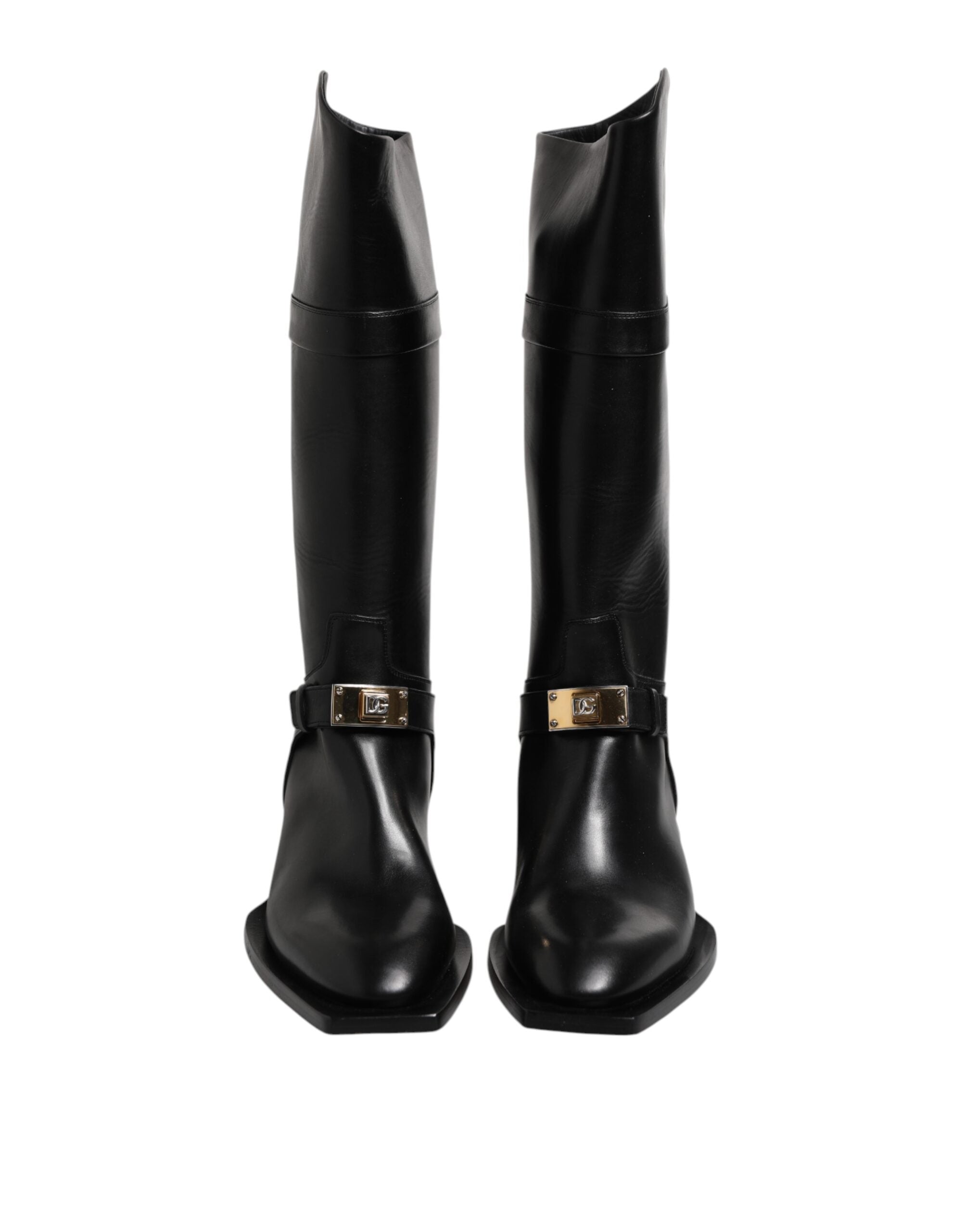Dolce &amp; Gabbana Schwarze Lederstiefeletten mit hohem Absatz