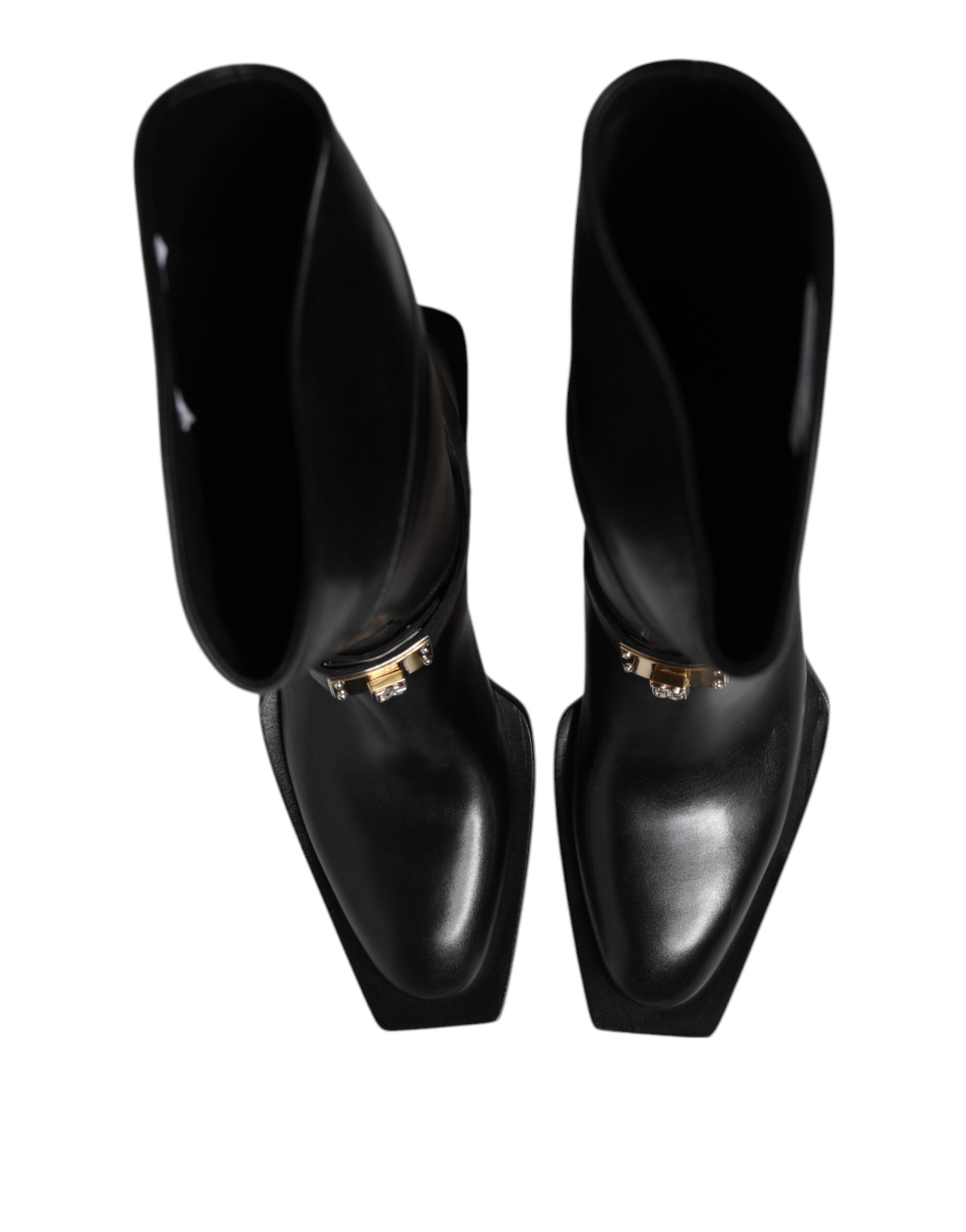Dolce &amp; Gabbana Schwarze Lederstiefeletten mit hohem Absatz