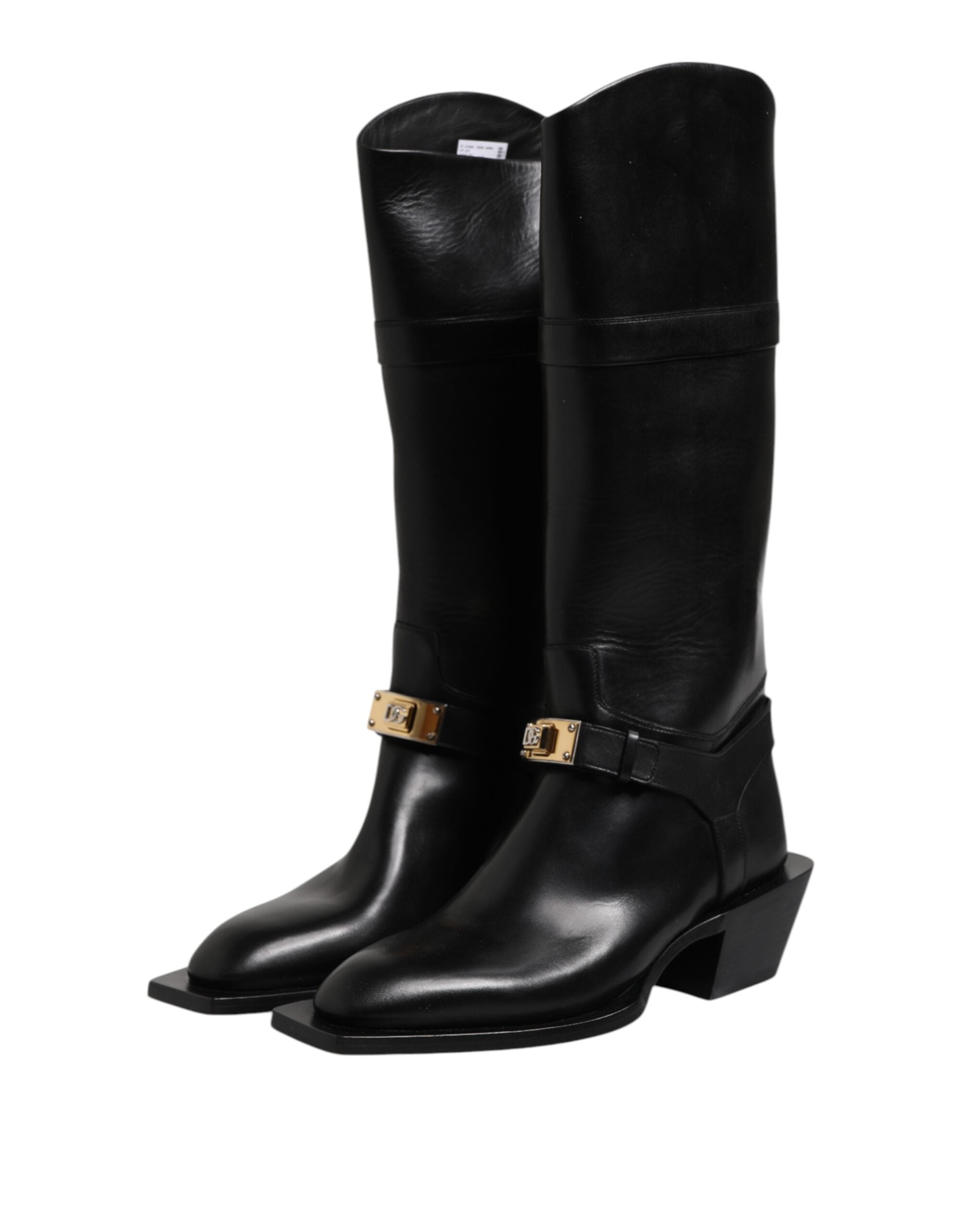 Dolce &amp; Gabbana Schwarze Lederstiefeletten mit hohem Absatz