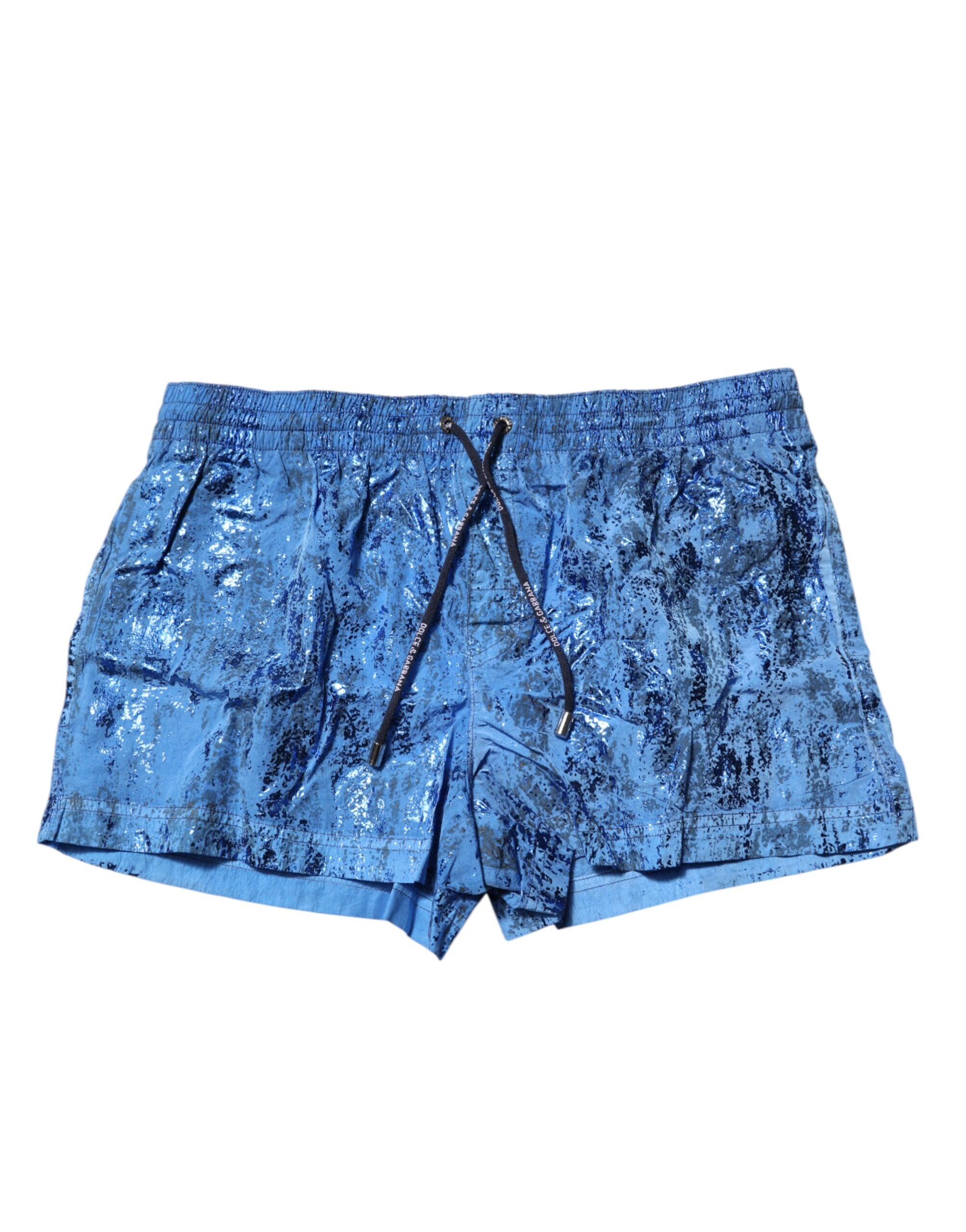 Dolce &amp; Gabbana Blaue Strandshorts mit Logo und Kordelzug