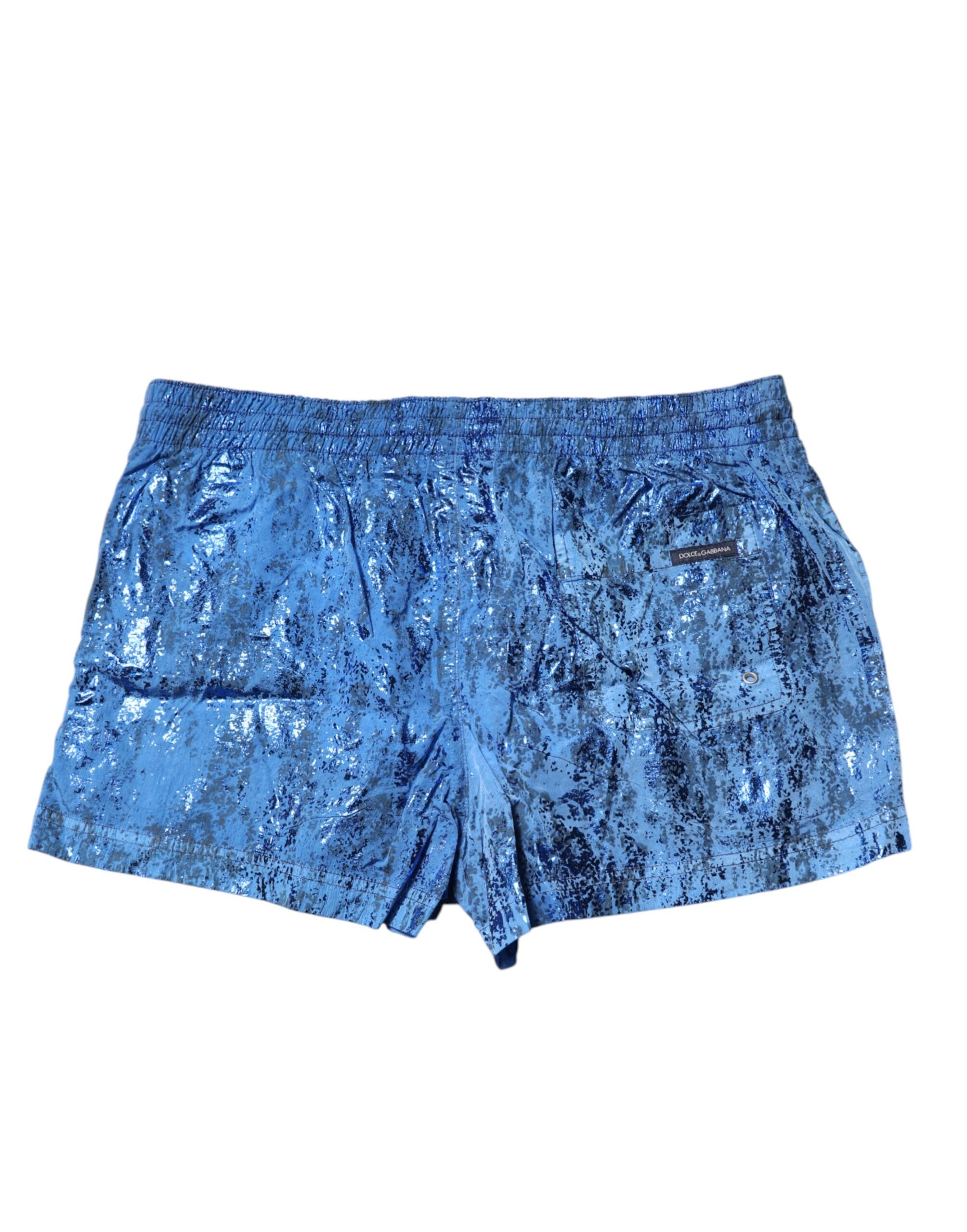 Dolce &amp; Gabbana Blaue Strandshorts mit Logo und Kordelzug
