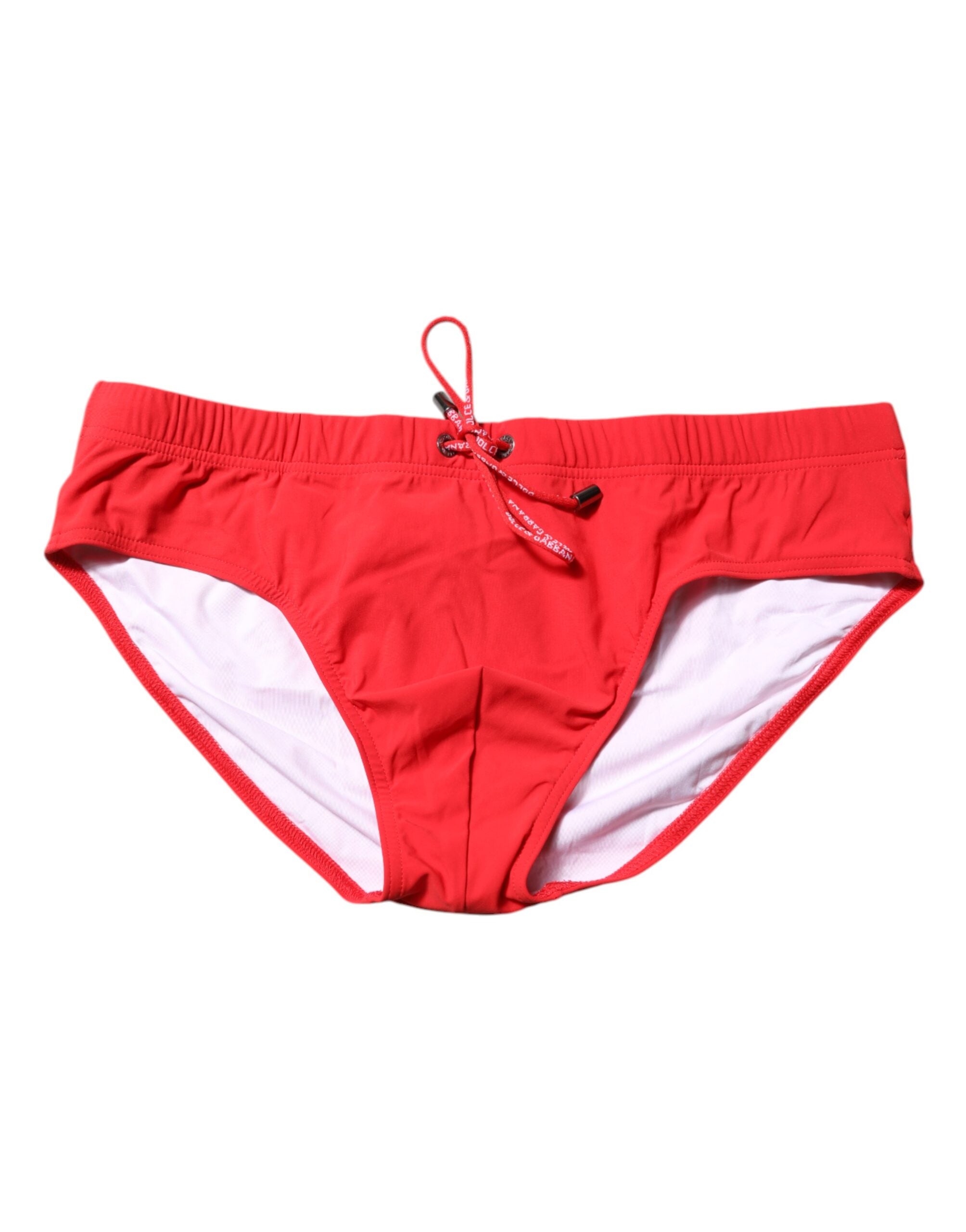 Dolce &amp; Gabbana Rote Logo-Taille Herren Beachwear Slip Bademode