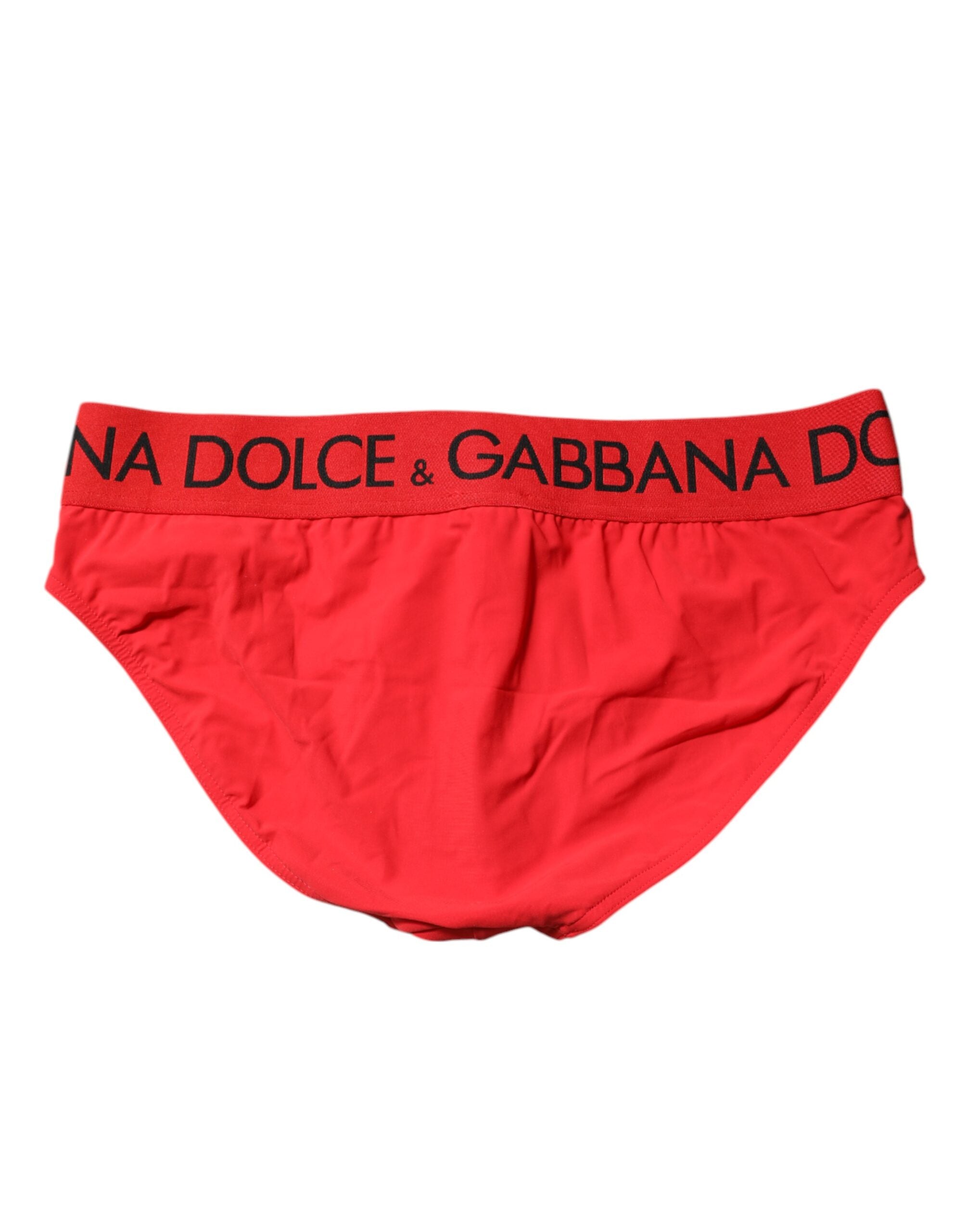 Dolce &amp; Gabbana Rote Logo-Taille Herren Beachwear Slip Bademode