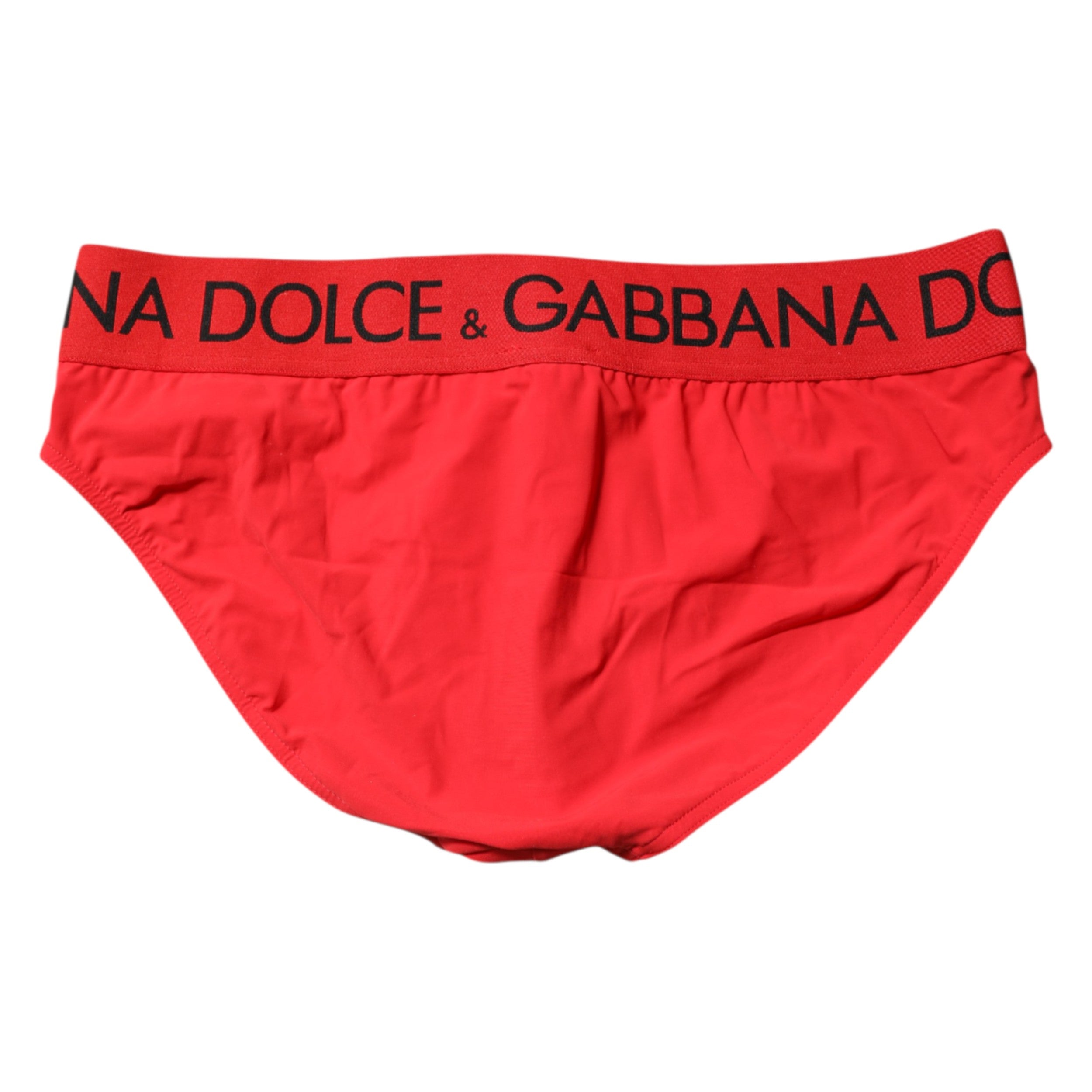 Dolce &amp; Gabbana Rote Logo-Taille Herren Beachwear Slip Bademode