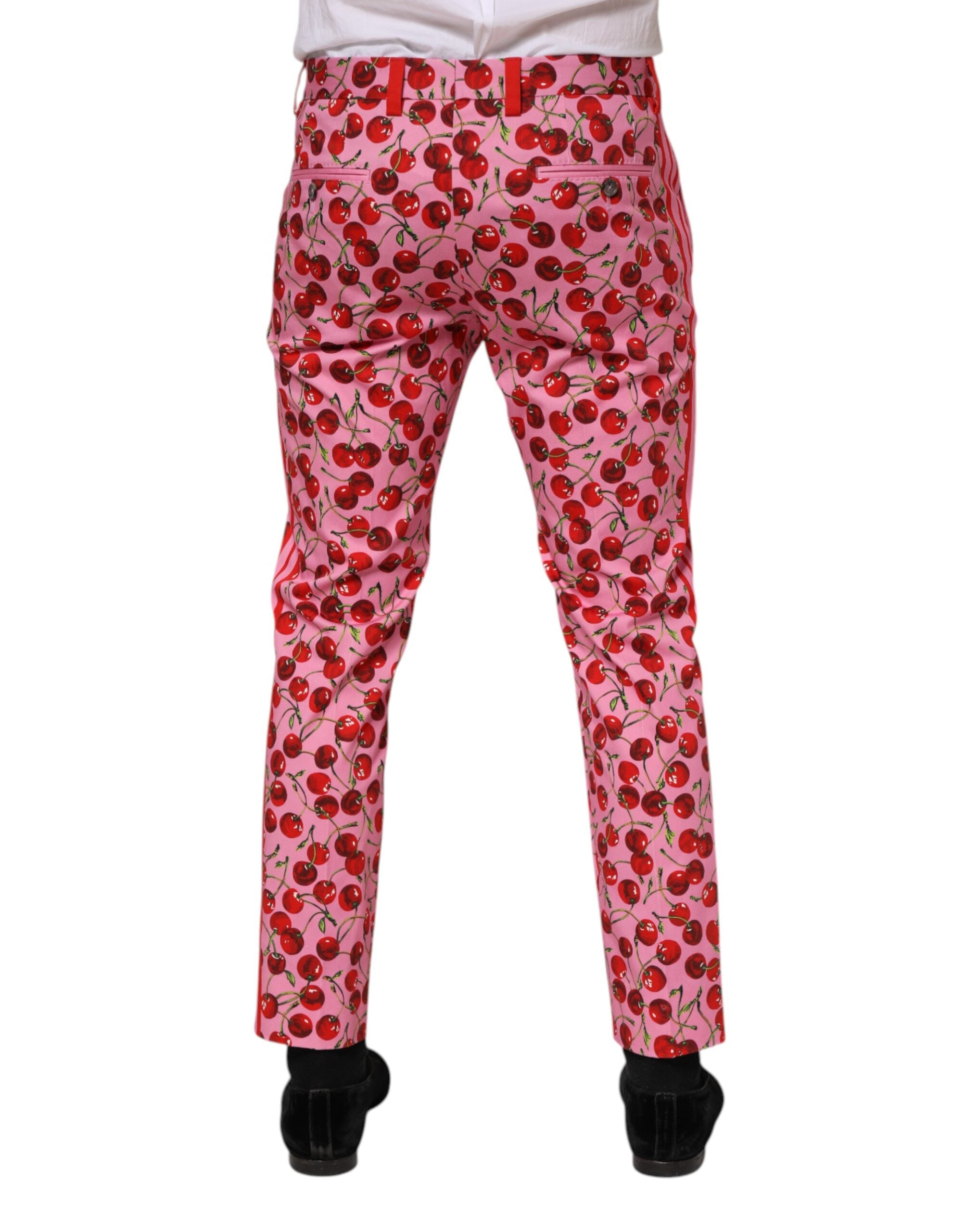Dolce &amp; Gabbana – Rosa Anzughose aus Baumwolle mit Kirschmuster
